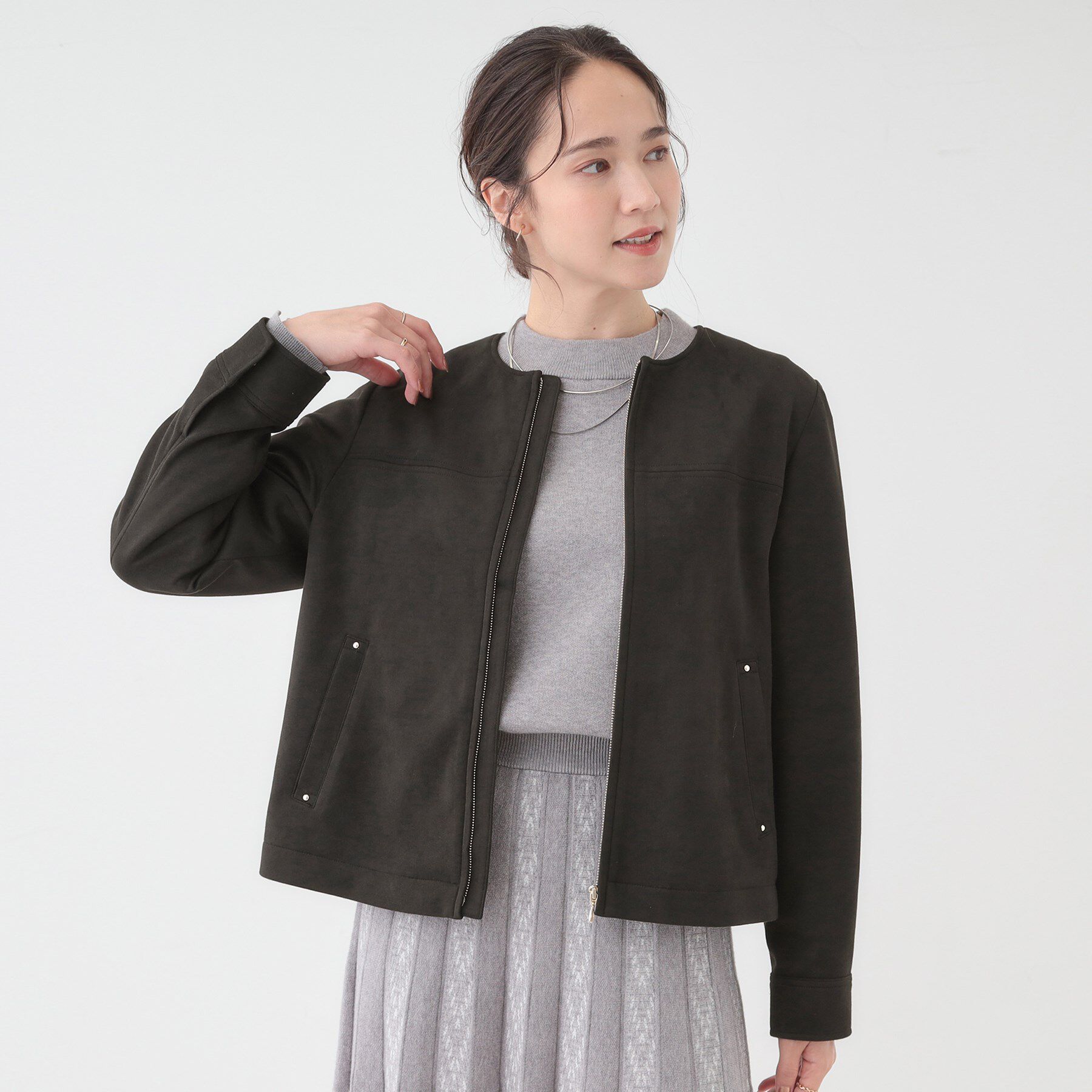 SHOO･LA･RUE「【S-LL】上品さを纏う やわらか フェイクスエードブルゾン」|ブルゾン・スタジャン|