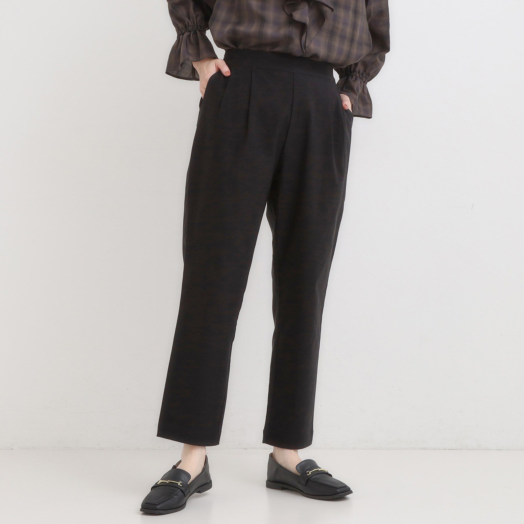 SHOO･LA･RUE「【高レビュー/洗濯機可/SS-LL】あったか裏起毛 のびのびストレッチ テーパードパンツ」|その他|ブラック(019)