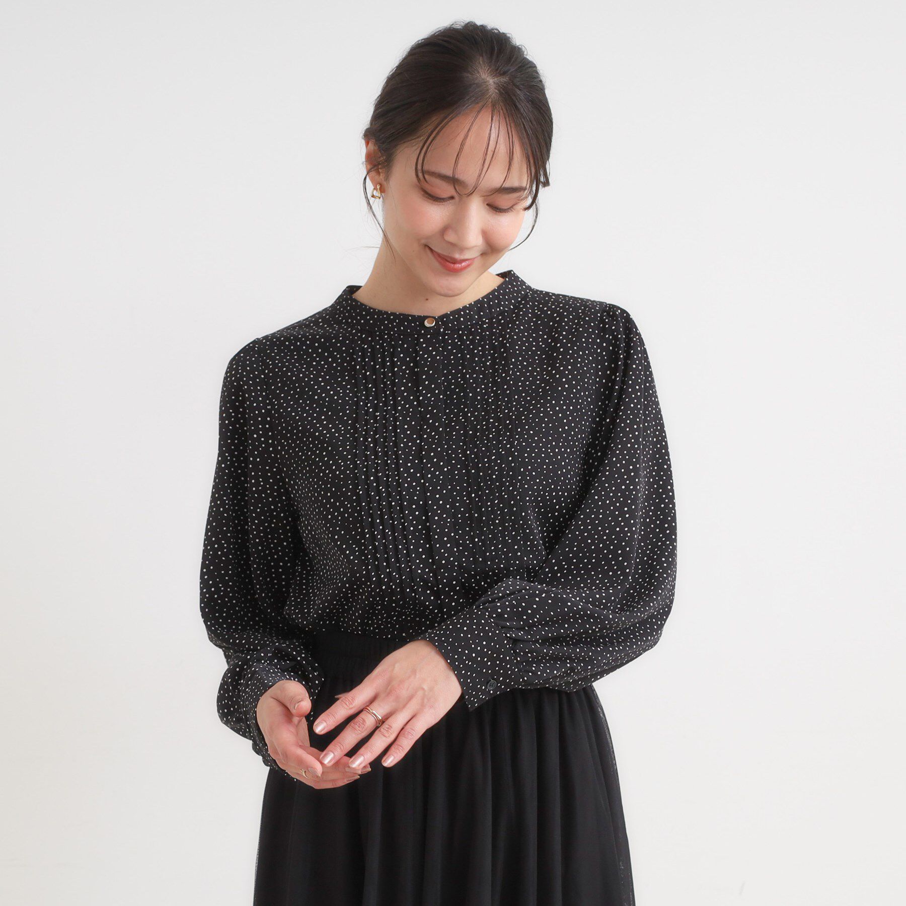 SHOO･LA･RUE「【セットアップ可】ピンタックバンドカラーブラウス」|シャツ・ブラウス|