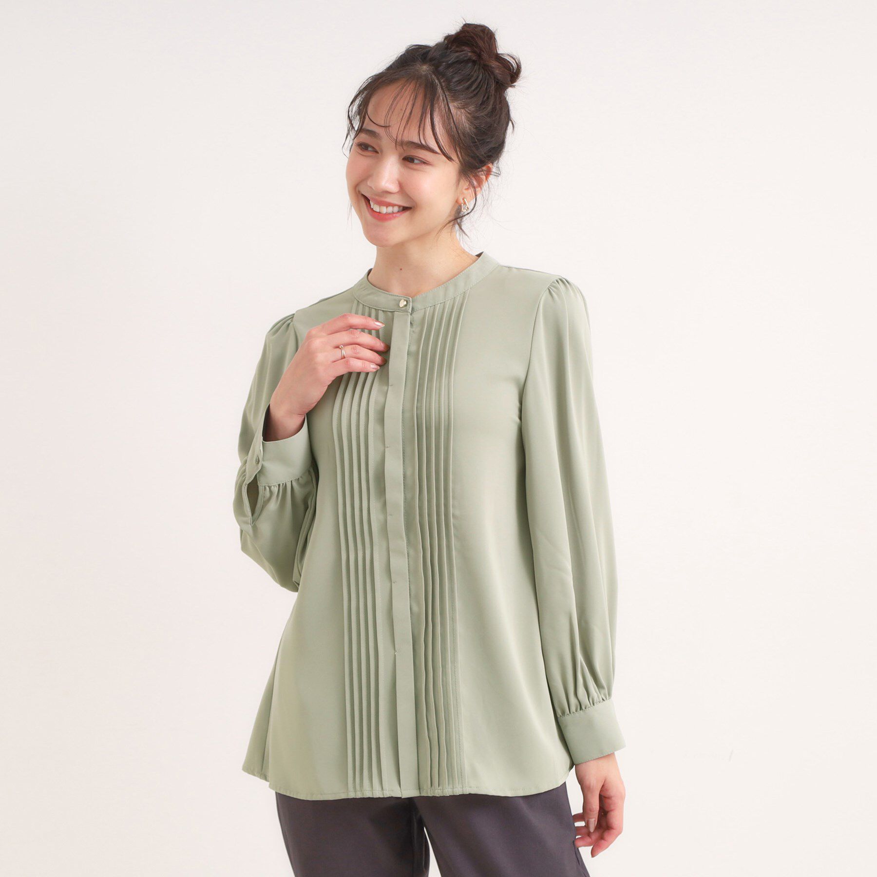 SHOO･LA･RUE「【セットアップ可】ピンタックバンドカラーブラウス」|シャツ・ブラウス|