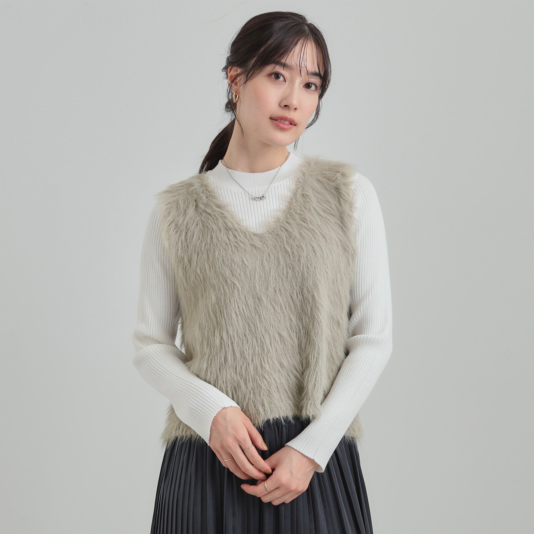 SHOO･LA･RUE「【S-LL/2点セット】着るだけでコーデが決まる フェザーニットベスト&times;リブニット」|その他|