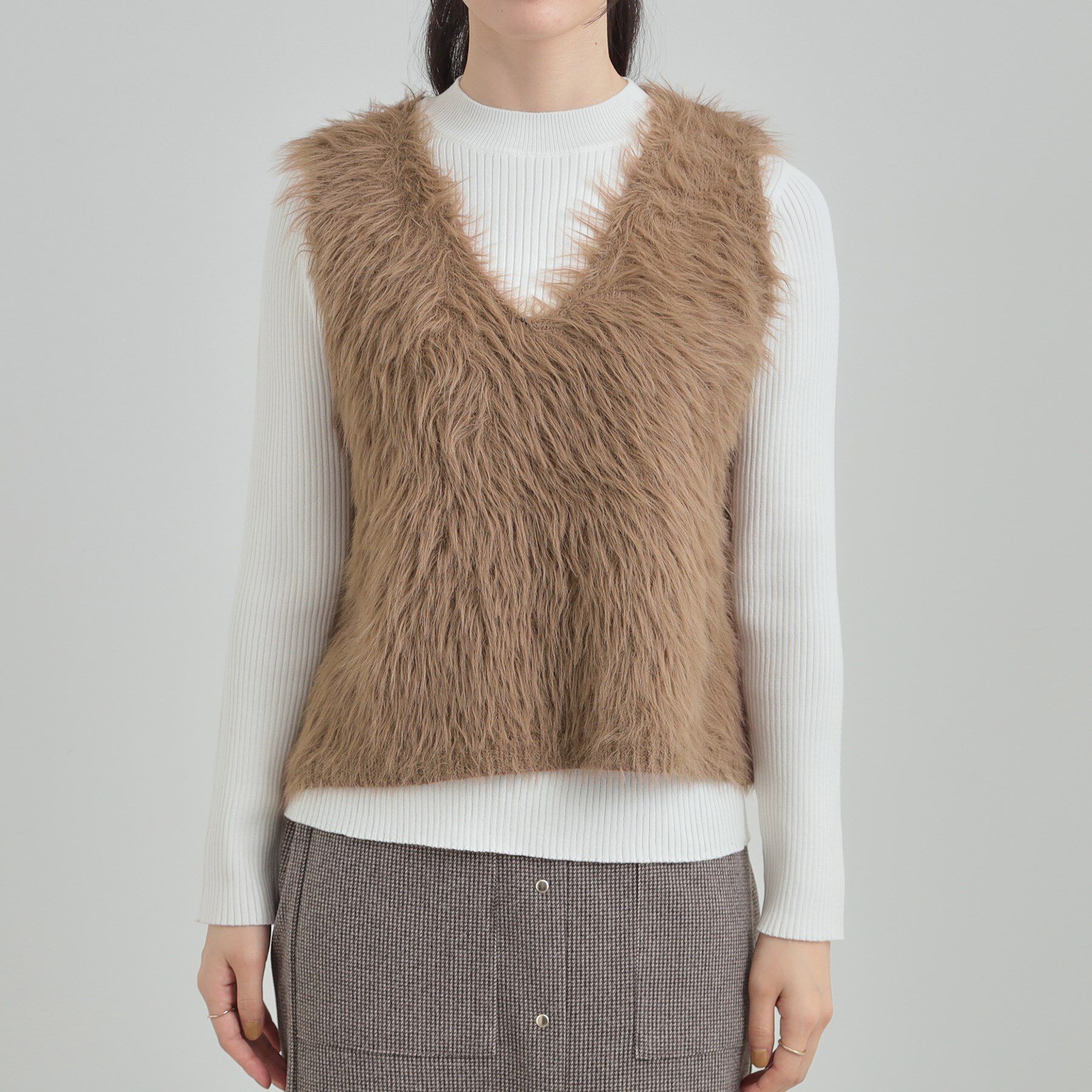 SHOO･LA･RUE「【S-LL/2点セット】着るだけでコーデが決まる フェザーニットベスト&times;リブニット」|その他|