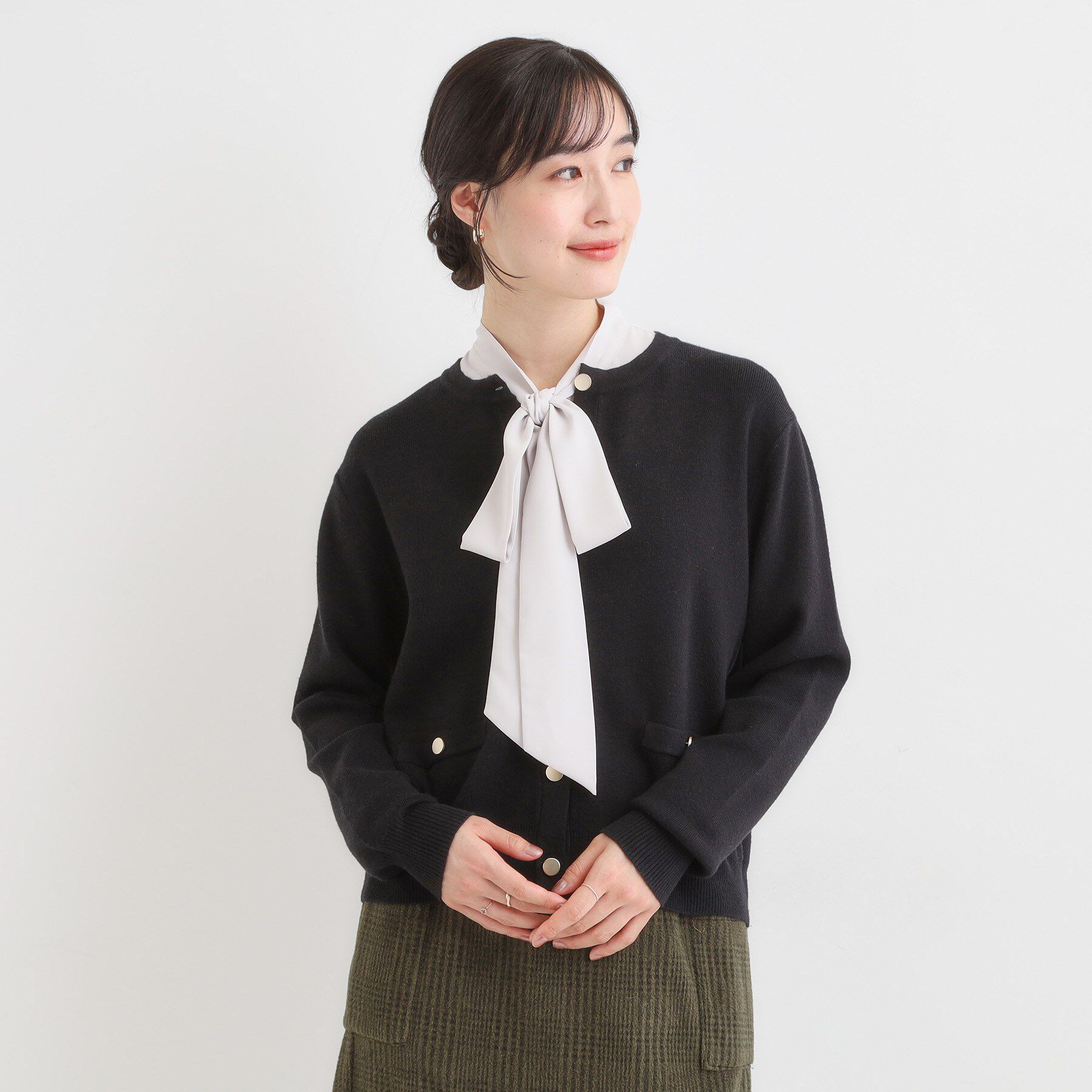 SHOO･LA･RUE「【セットアップ可/洗濯機可】もちもちタッチが心地よい クルーネックカーディガン」|カーディガン|