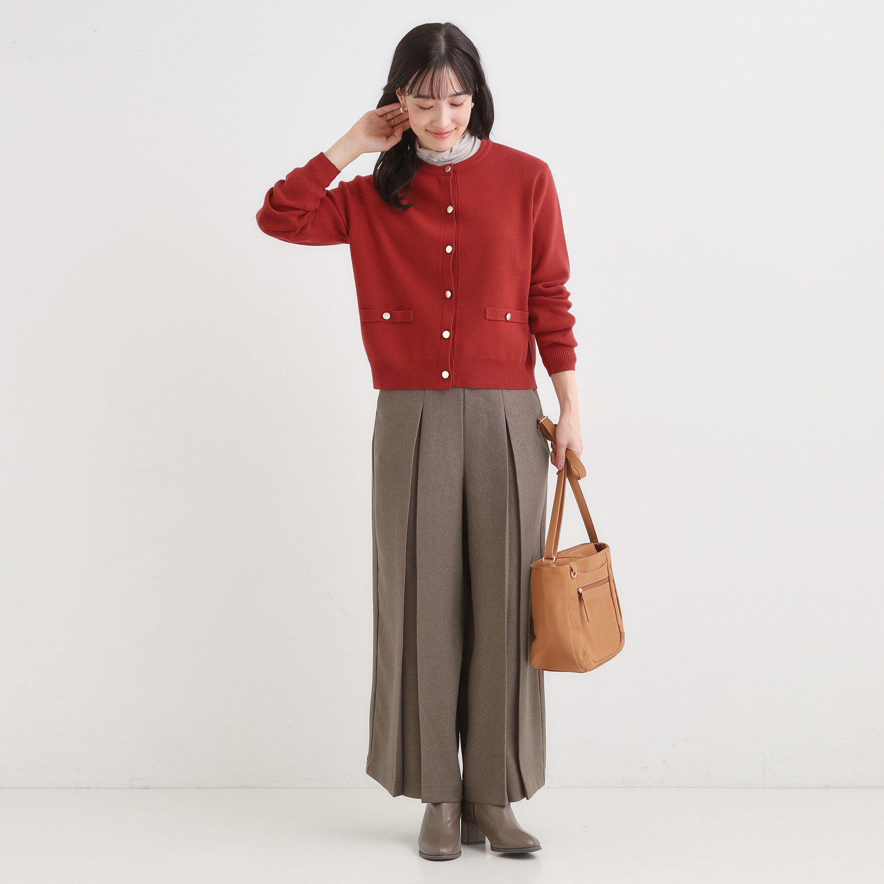 SHOO･LA･RUE「【セットアップ可/洗濯機可】もちもちタッチが心地よい クルーネックカーディガン」|カーディガン|