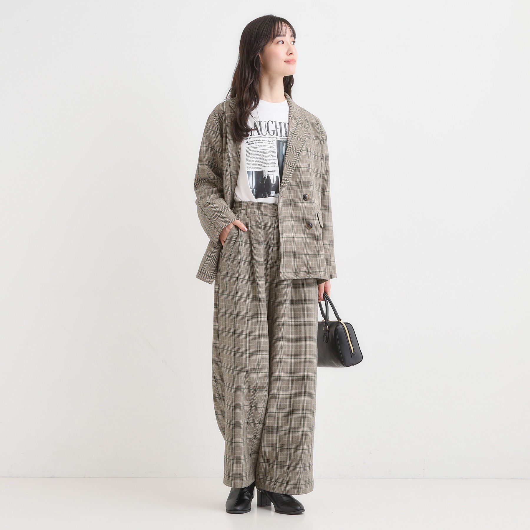 SHOO･LA･RUE「【セットアップ可】チェック柄タックワイドパンツ」|その他|