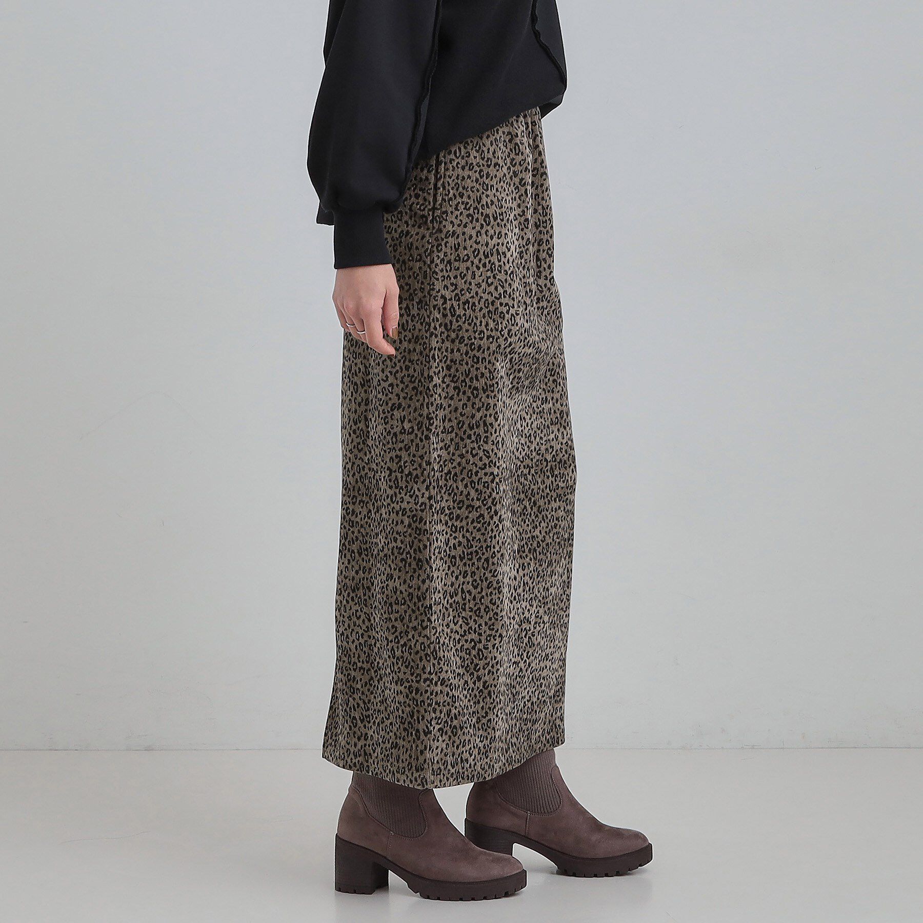 SHOO･LA･RUE「【あったか】両面起毛 ベロアレオパード柄スカート」|スカート|