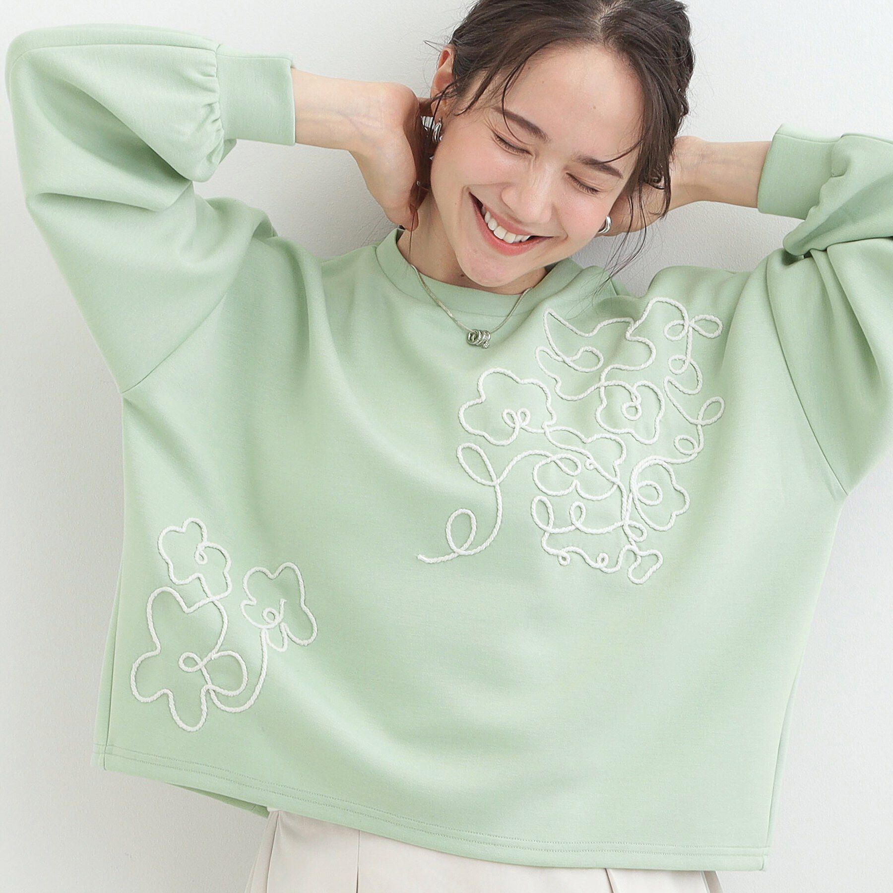SHOO･LA･RUE「お花ロープ刺繍ダンボールトップス」|Tシャツ・カットソー|ミントグリーン(02