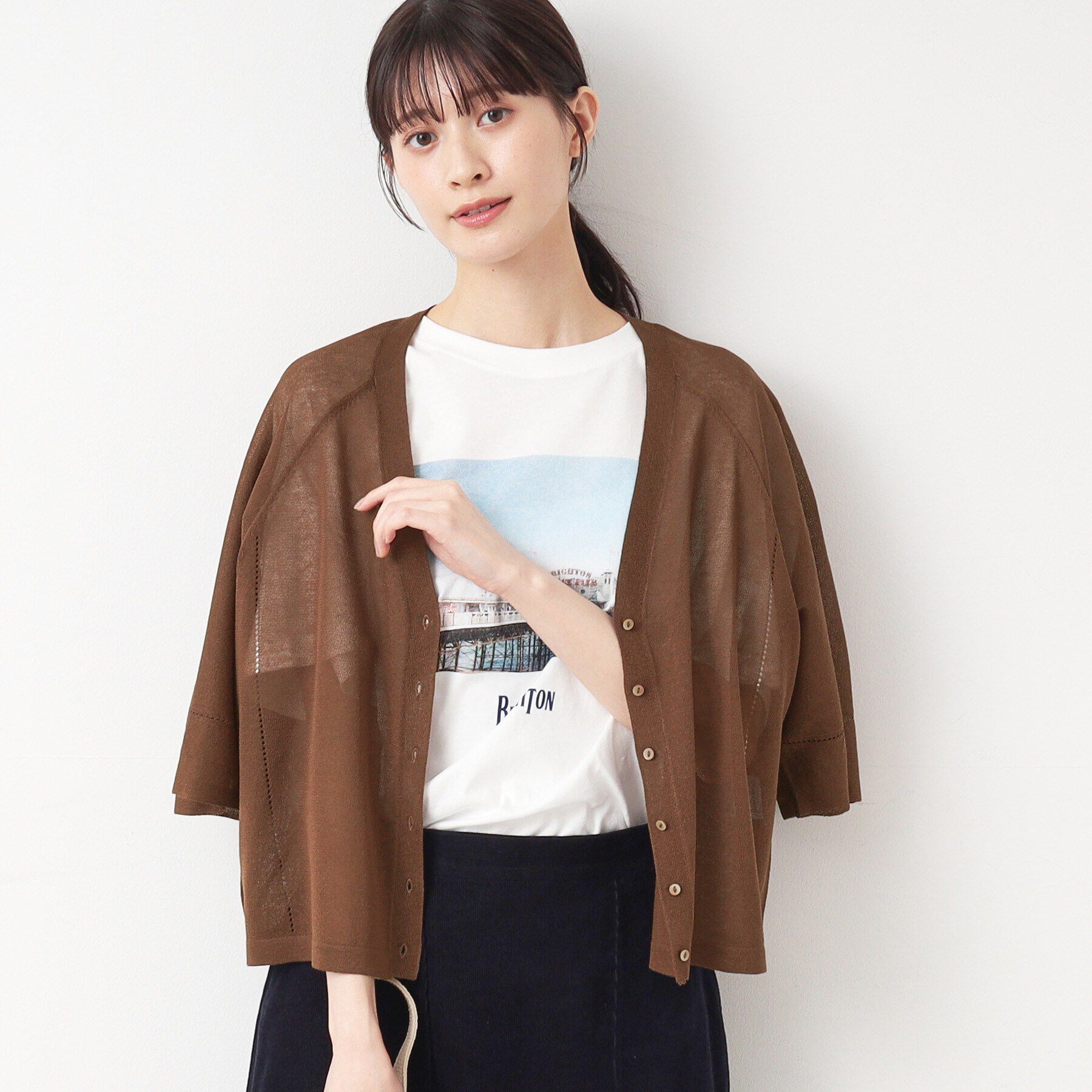 Dessin「【洗える】ランタンスリーブカーディガン」|カーディガン|ブラウン(043)