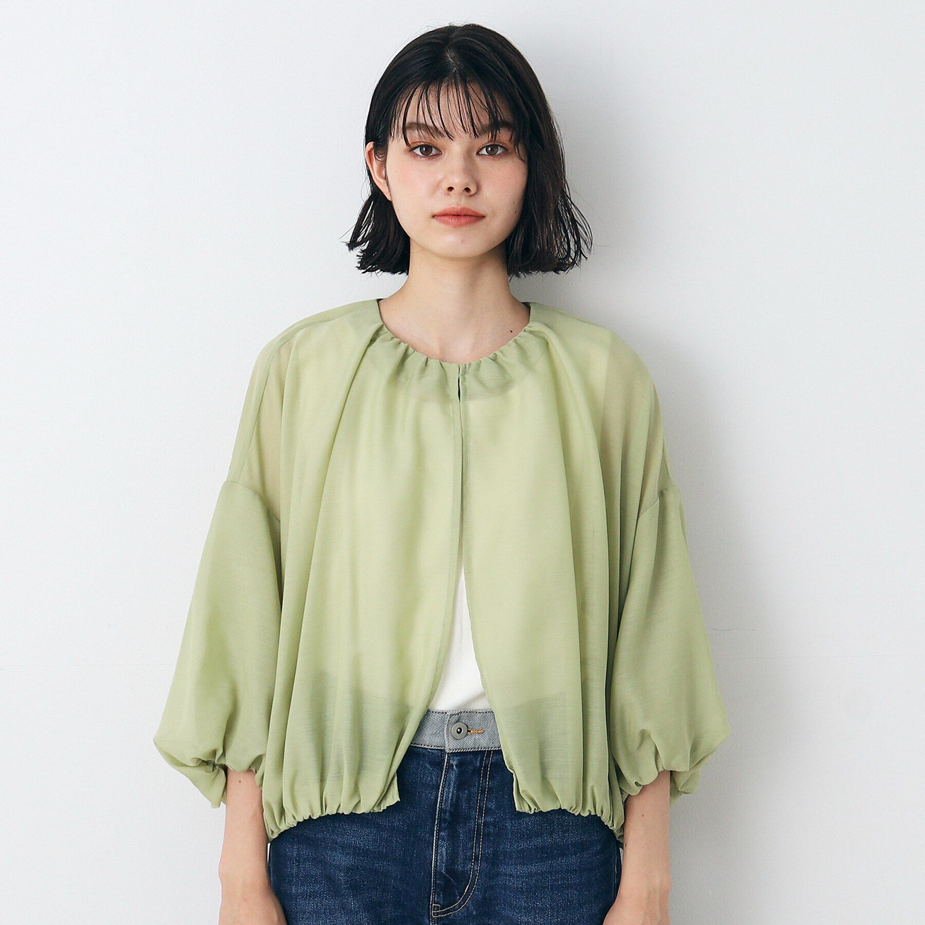 Dessin「【洗える】バルーンスリーブファブリックカーデ」|カーディガン|