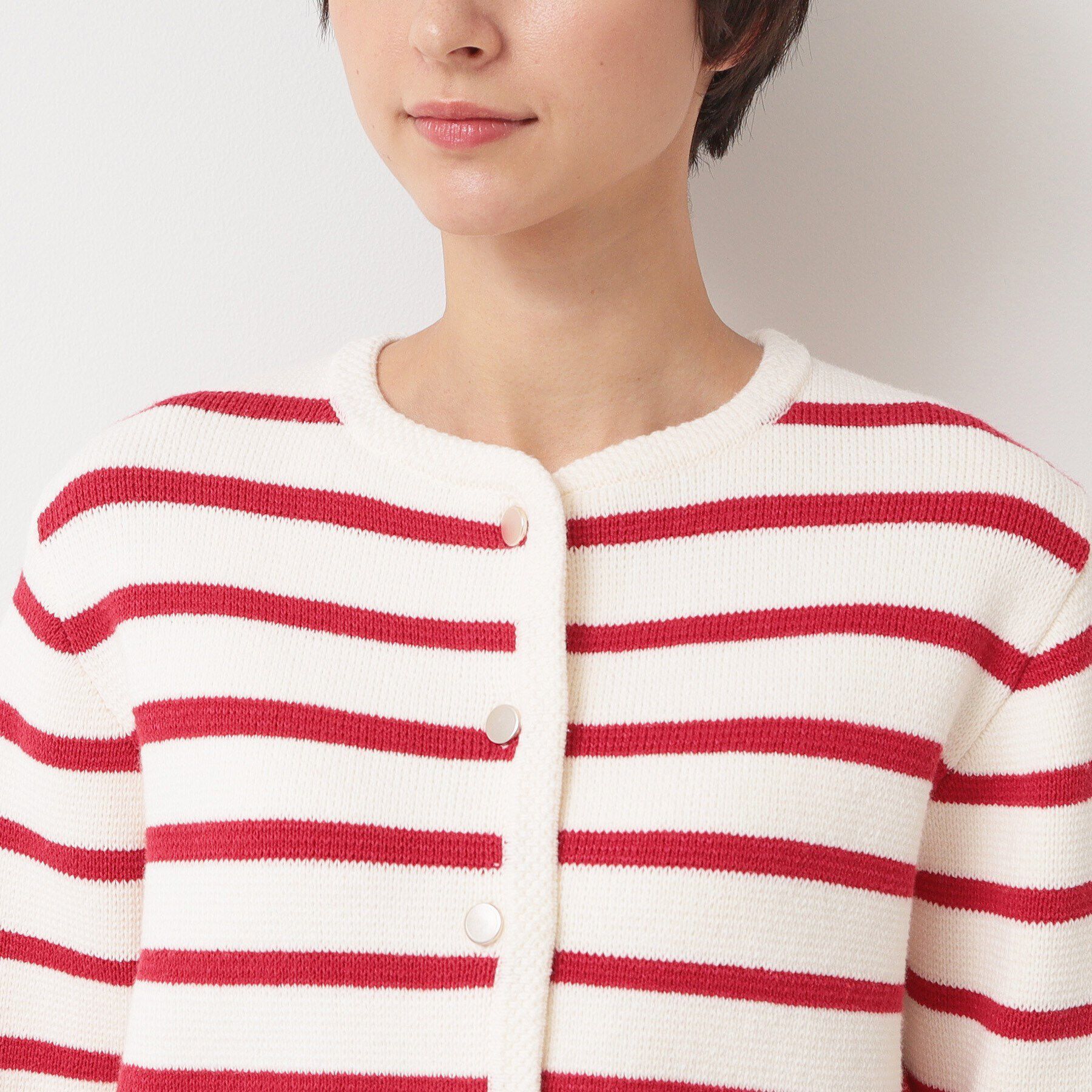Dessin「【洗える】ゴールドボタン付きボーダーカーディガン」|カーディガン|