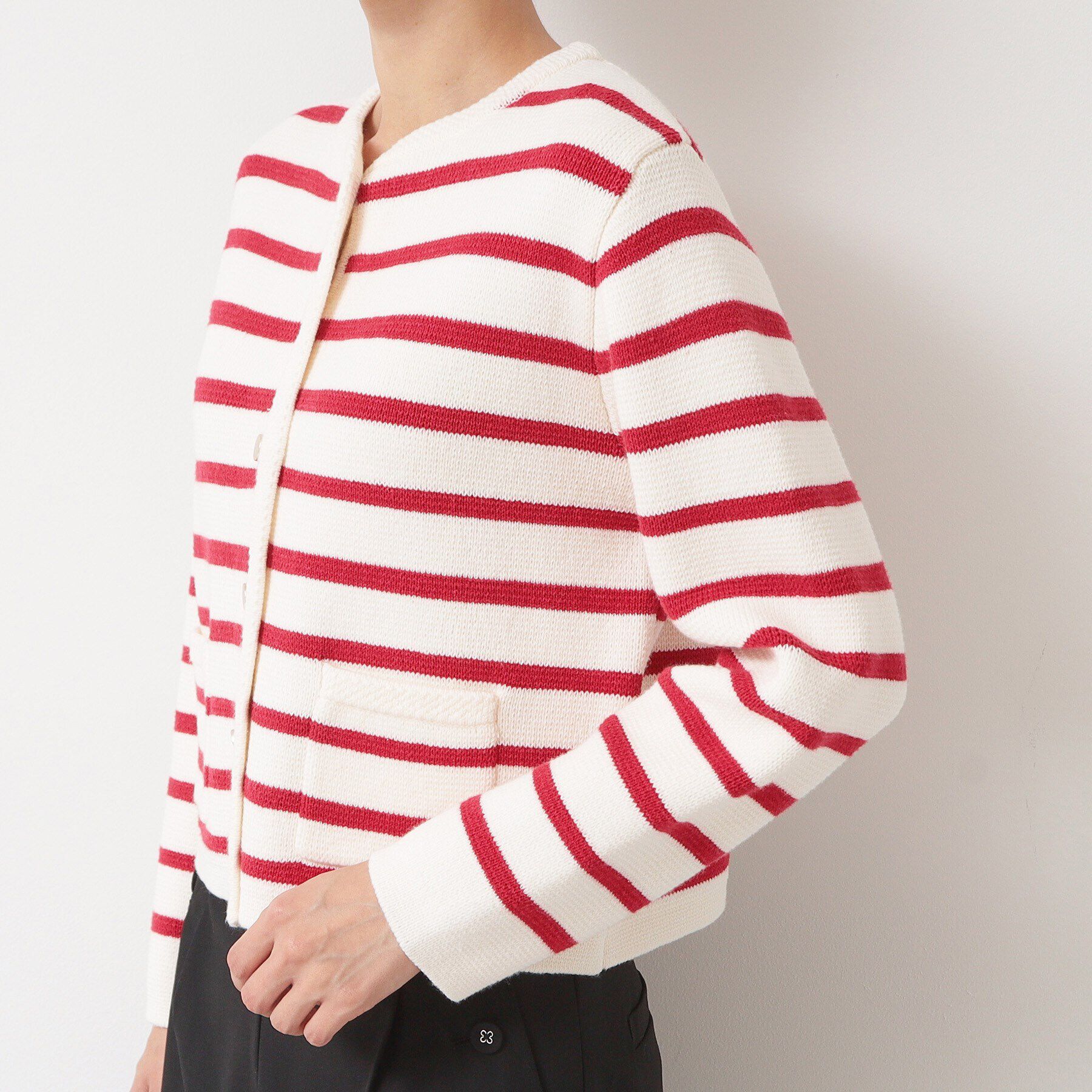 Dessin「【洗える】ゴールドボタン付きボーダーカーディガン」|カーディガン|