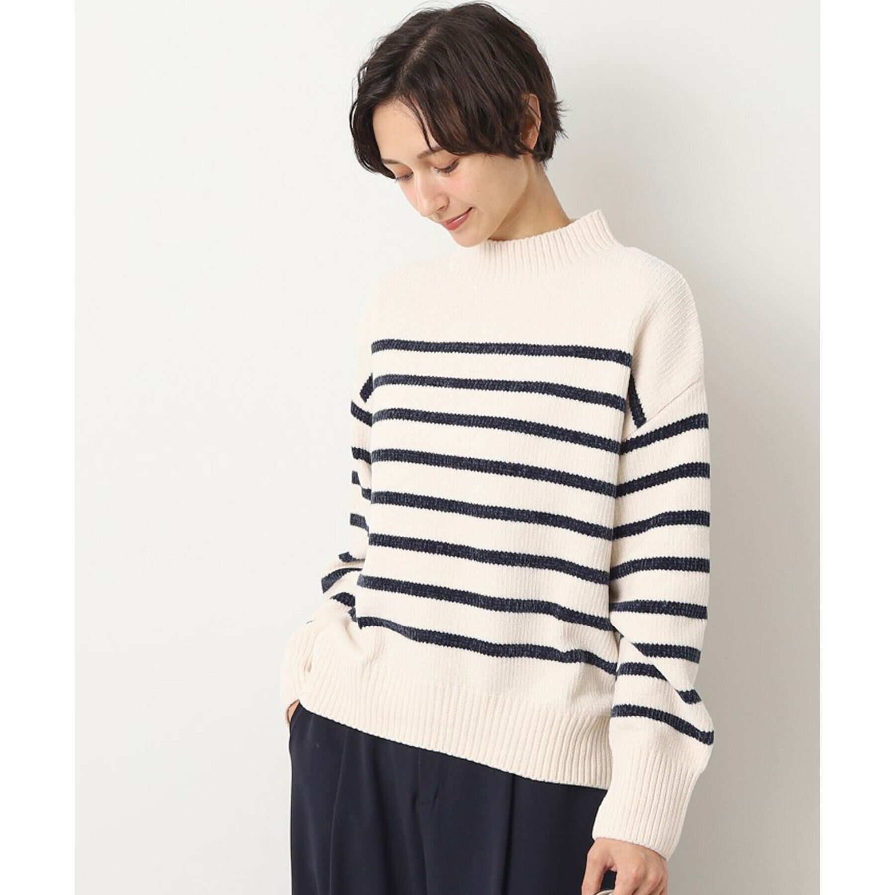 Dessin「【洗える・4サイズ展開・トレンド】ハイネックベロアモールニット（XS～L）」|ニット・セーター|