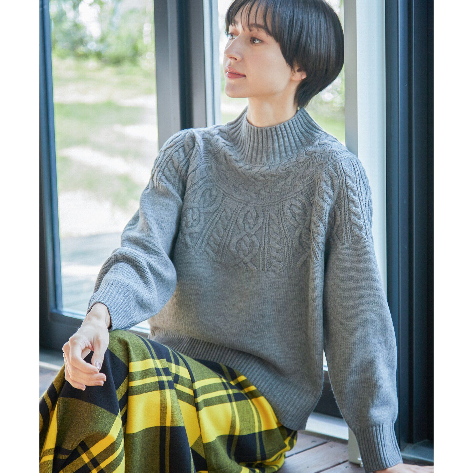 Dessin「【洗える・4サイズ展開】求心ケーブルニット（XS～L）」|ニット・セーター|グレー(012)