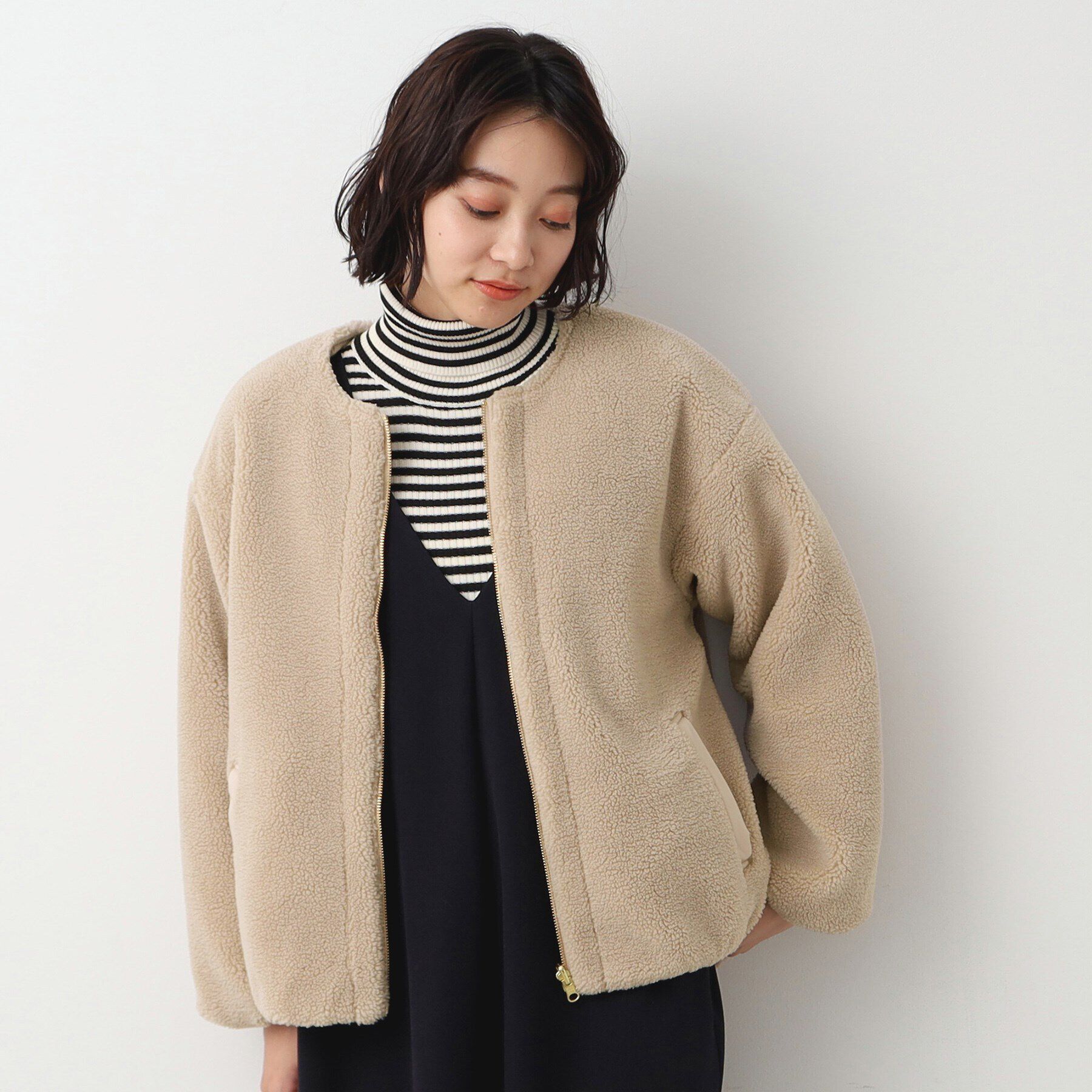 Dessin「【リバーシブル】ボア&times;キルトブルゾン」|テーラードジャケット|ライトベージュ(05