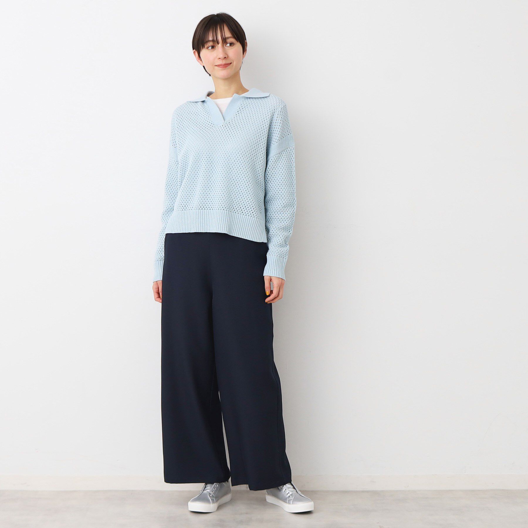 Dessin「【洗える】襟付きメッシュニット」|ニット・セーター|