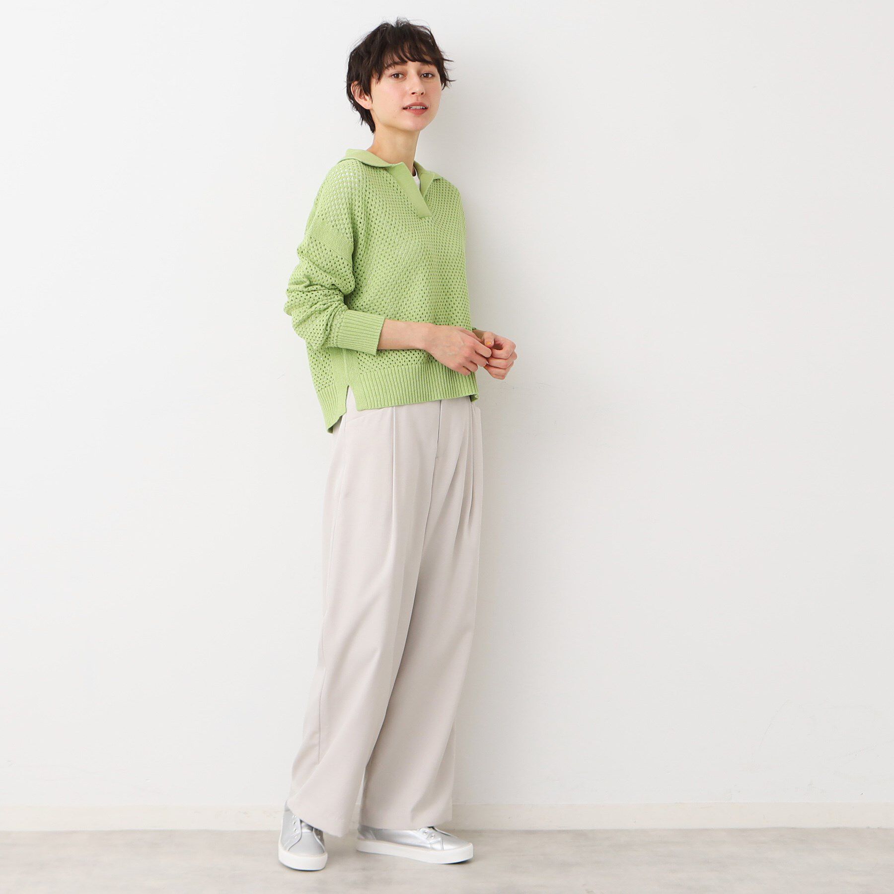 Dessin「【洗える】襟付きメッシュニット」|ニット・セーター|