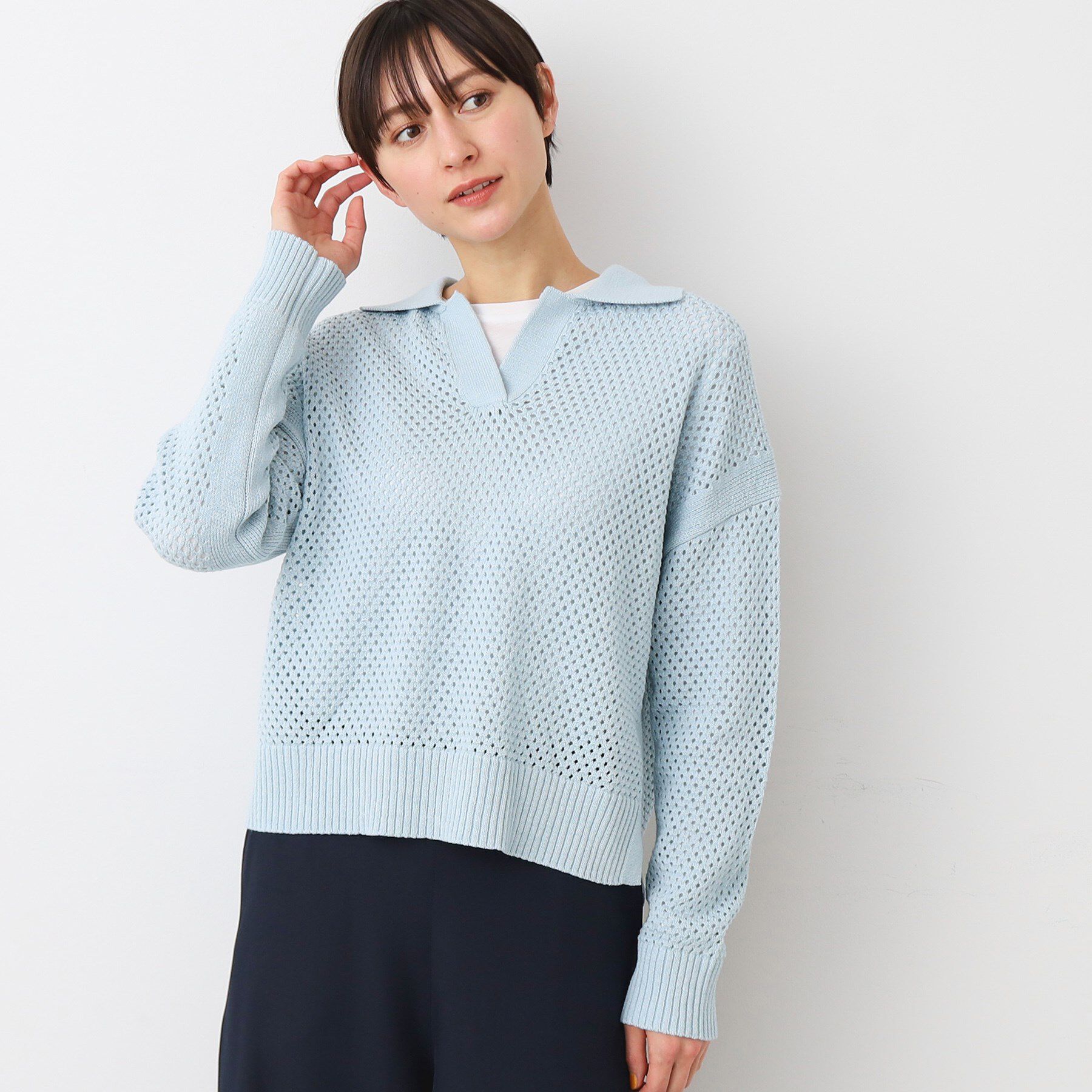 Dessin「【洗える】襟付きメッシュニット」|ニット・セーター|