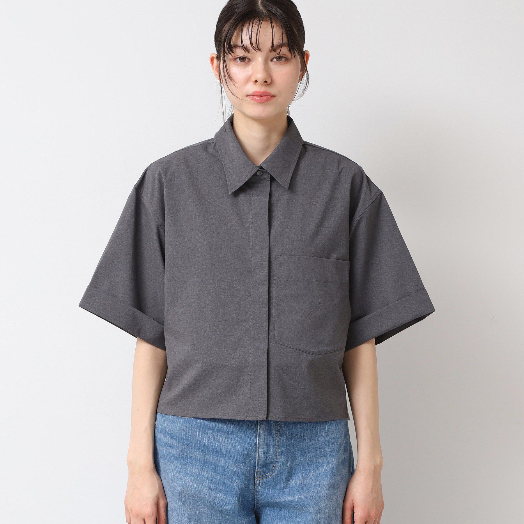 Dessin「【撥水・セットアップ可能・洗える】ナイロンクロップド丈シャツ」|シャツ・ブラウス|