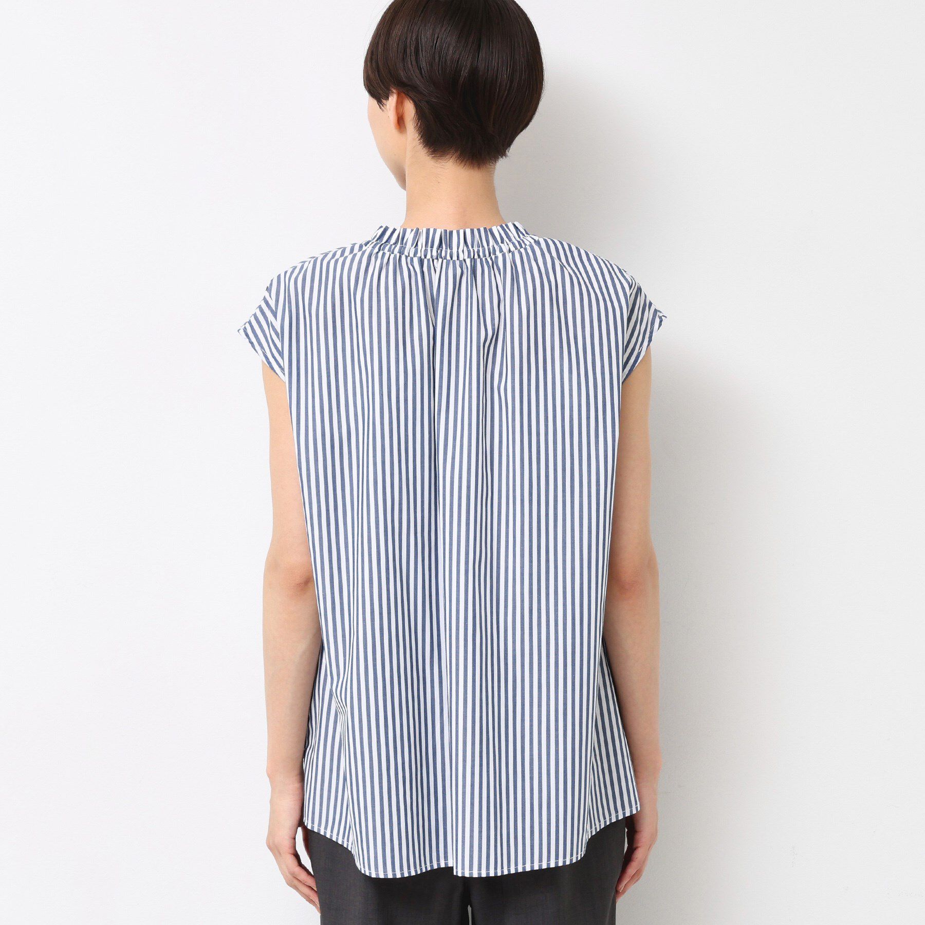 Dessin「【洗える】ストライプ柄フレンチスリーブスキッパ―ブラウス」|シャツ・ブラウス|