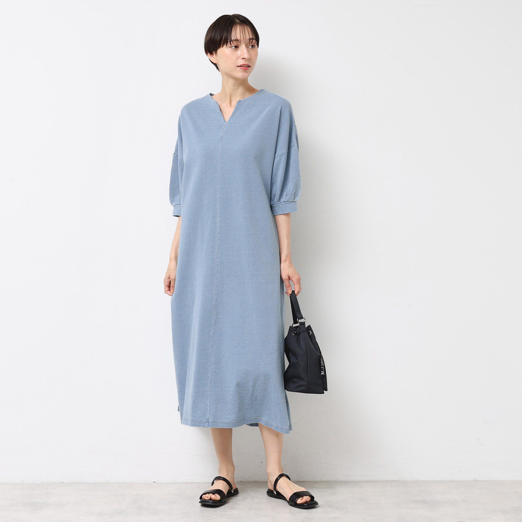 Dessin「【洗える】インディゴ天竺デニム調リラクシーワンピース」|ワンピース|