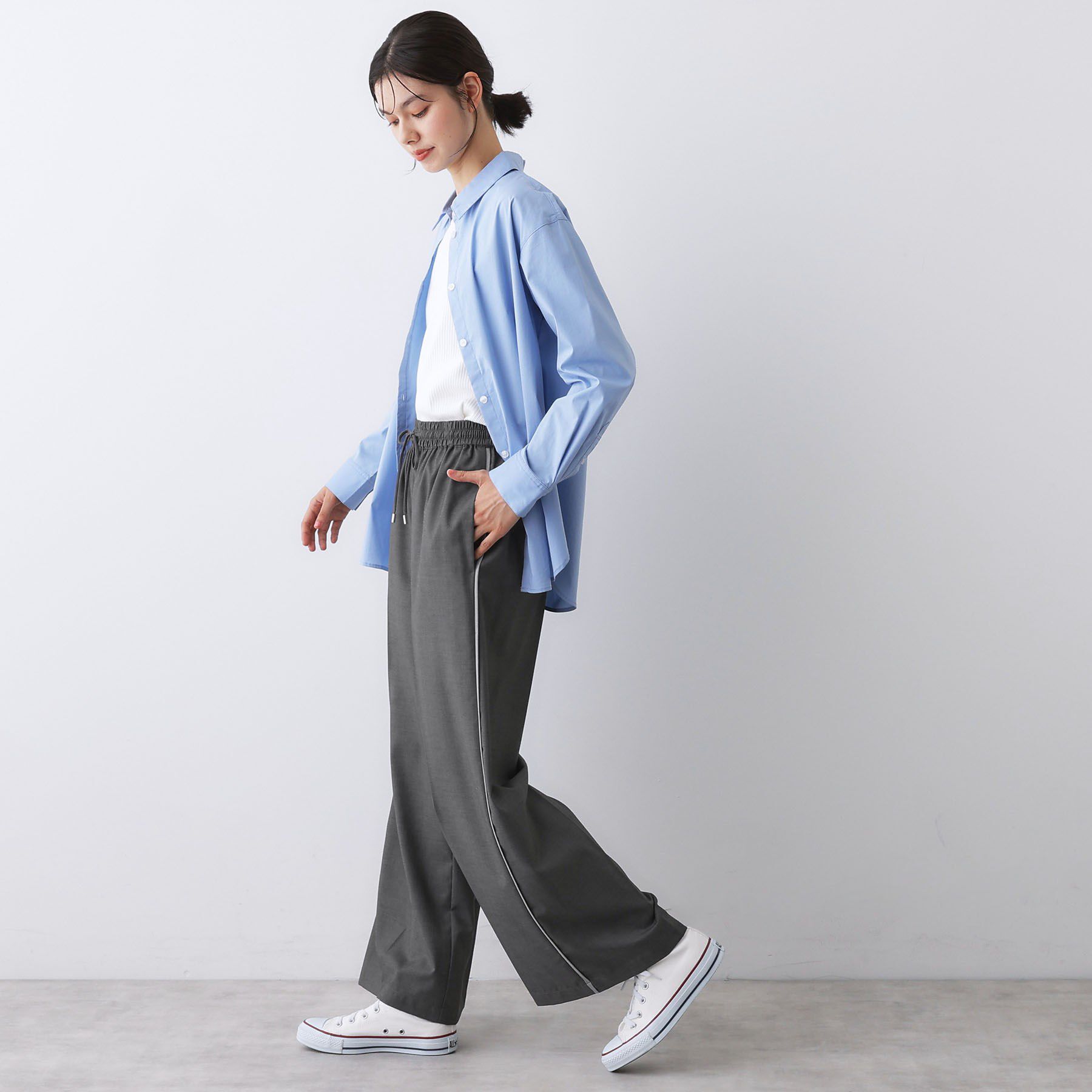 Dessin「【セットアップ可/ウエストゴム/洗える】サイドライン入りワイドパンツ」|その他|