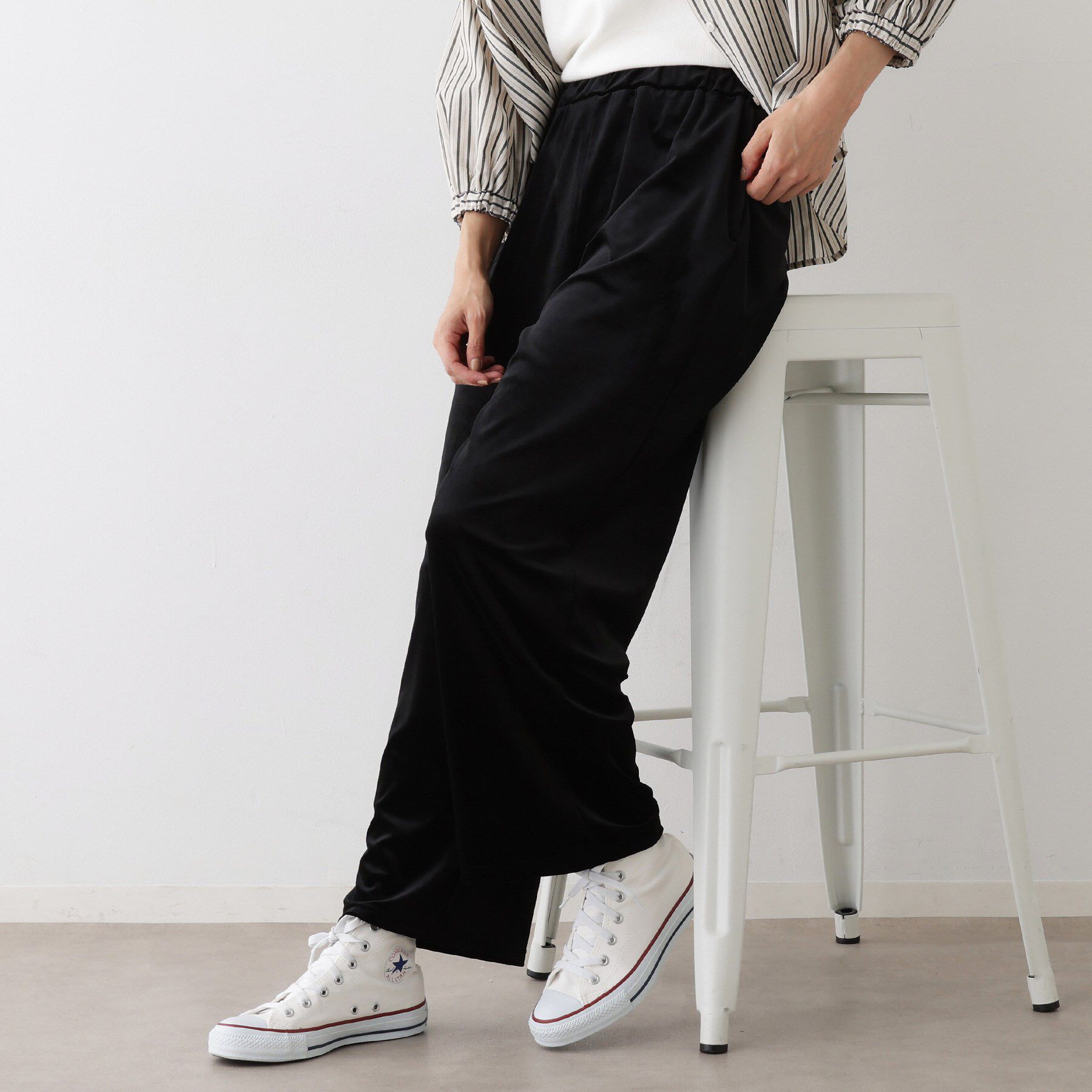 Dessin「【ウエストゴム/洗える】ベロアイージーパンツ」|その他|ブラック(019)