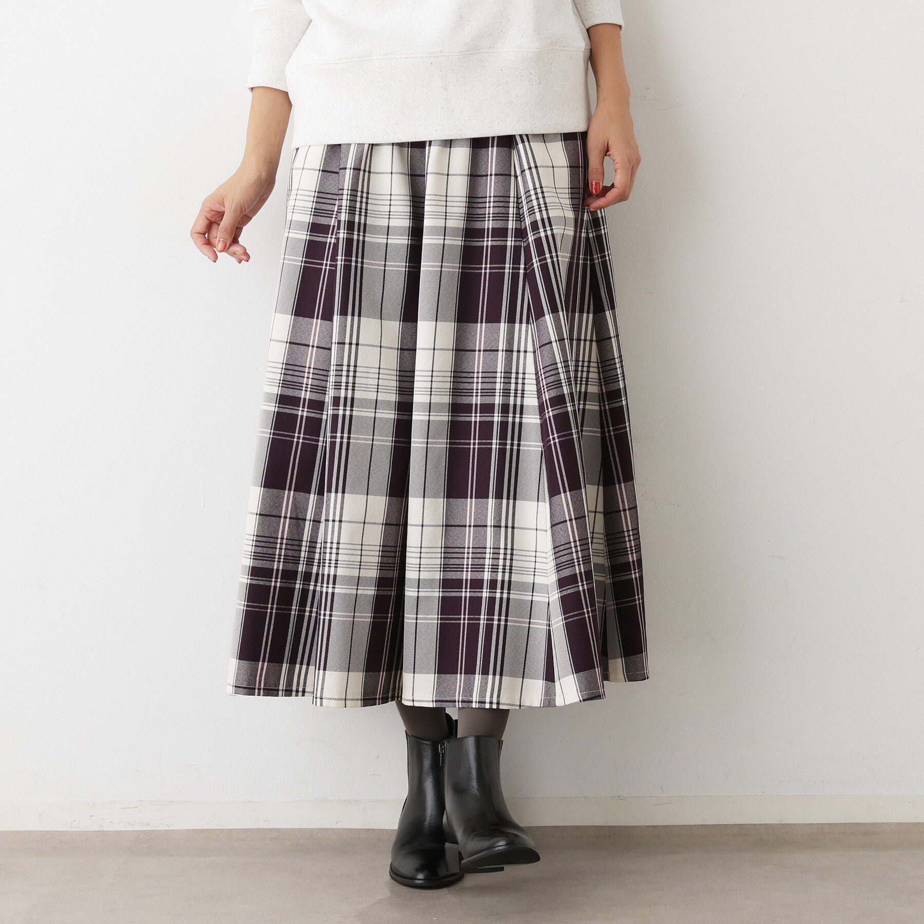 Dessin「【洗える・ウエストゴム】チェック柄フレアスカート」|スカート|