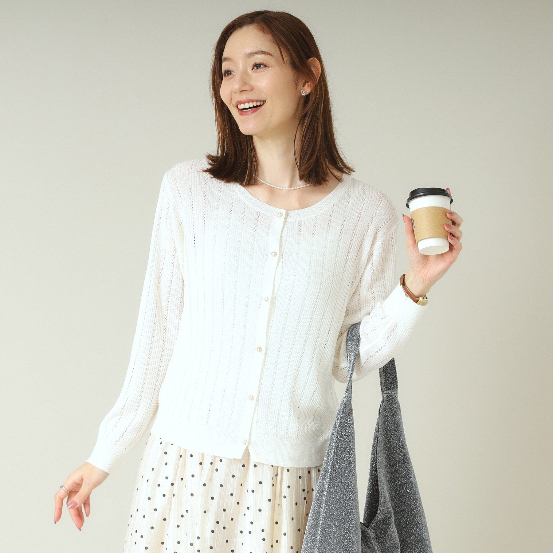 ITS&rsquo;DEMO「【手洗い可】透かし編みクルーカーデ」|カーディガン|