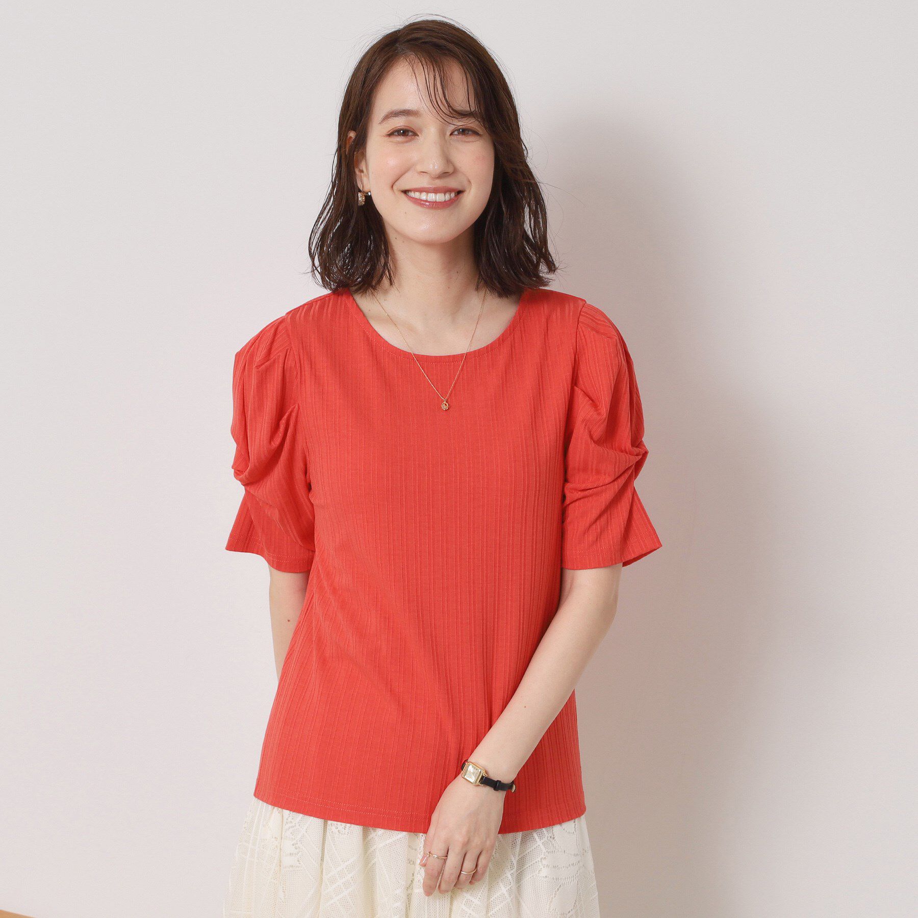 ITS&rsquo;DEMO「【手洗い可】ランダムテレコ袖タックプルオーバー」|Tシャツ・カットソー|