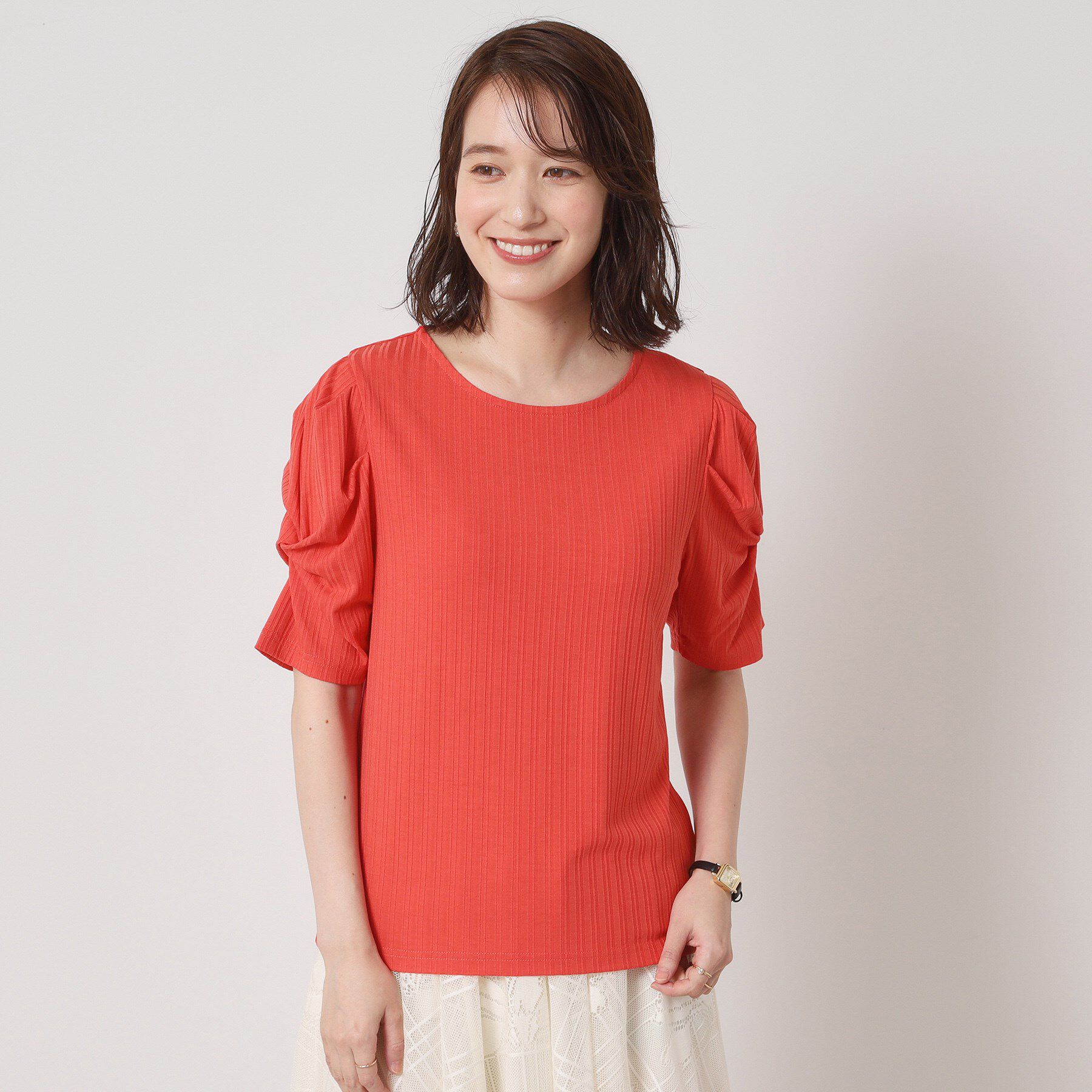 ITS&rsquo;DEMO「【手洗い可】ランダムテレコ袖タックプルオーバー」|Tシャツ・カットソー|