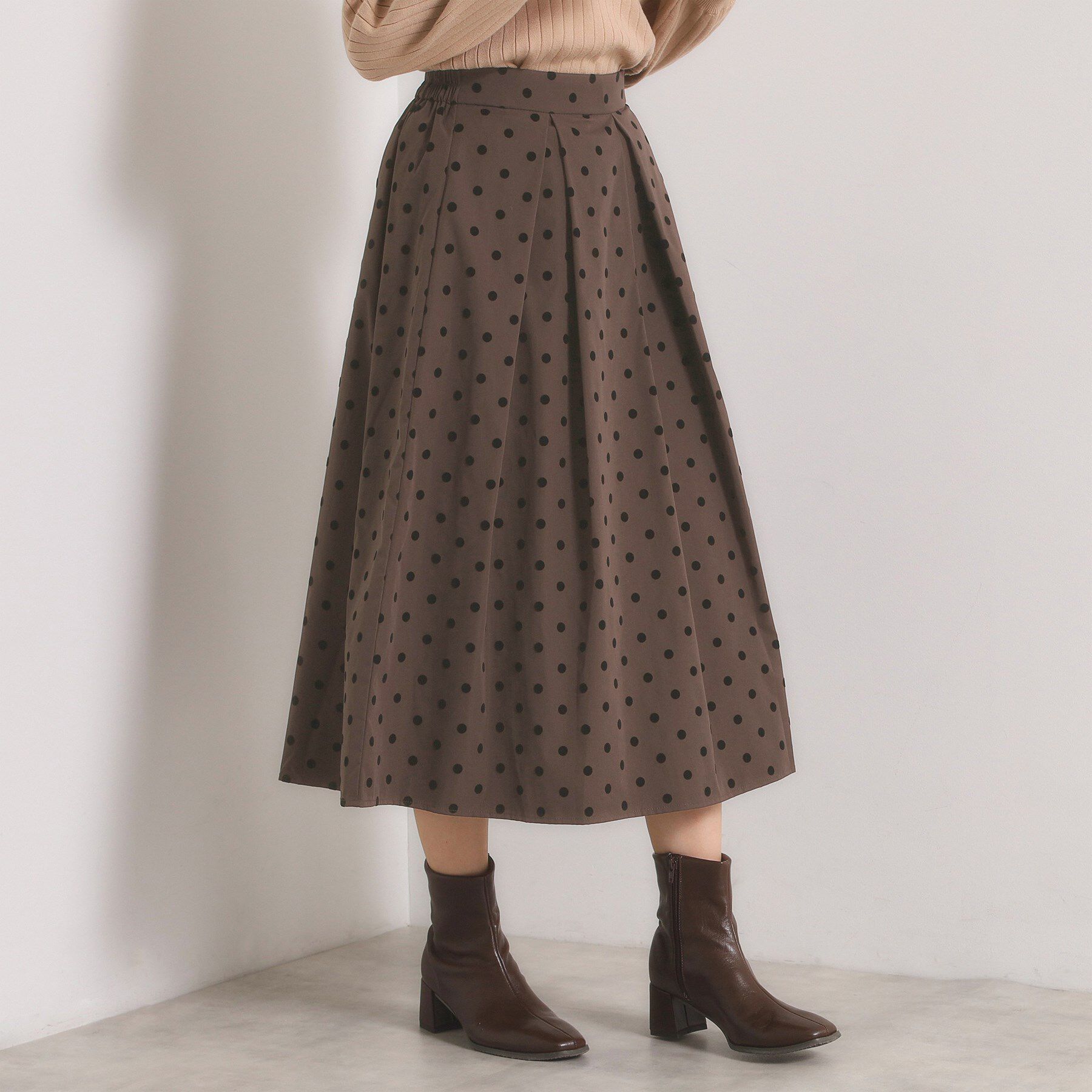 ITS&rsquo;DEMO「【手洗い可】フロッキードットスカート」|スカート|ブラウン(144)