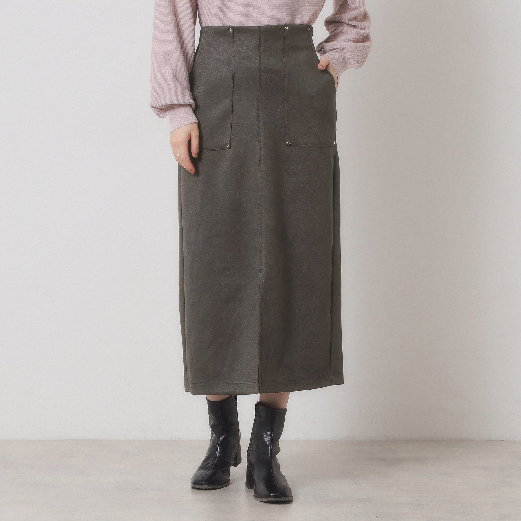 ITS&rsquo;DEMO「【マシンウォッシャブル／ウエストゴム】カットスエードスカート」|スカート|チャコールグレー(0