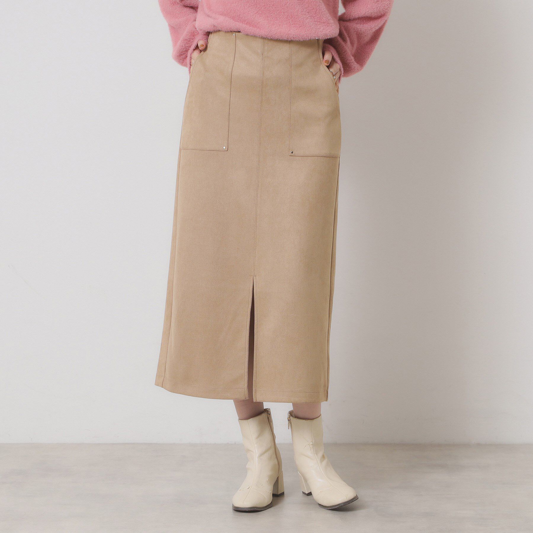 ITS&rsquo;DEMO「【マシンウォッシャブル／ウエストゴム】カットスエードスカート」|スカート|ベージュ(052)