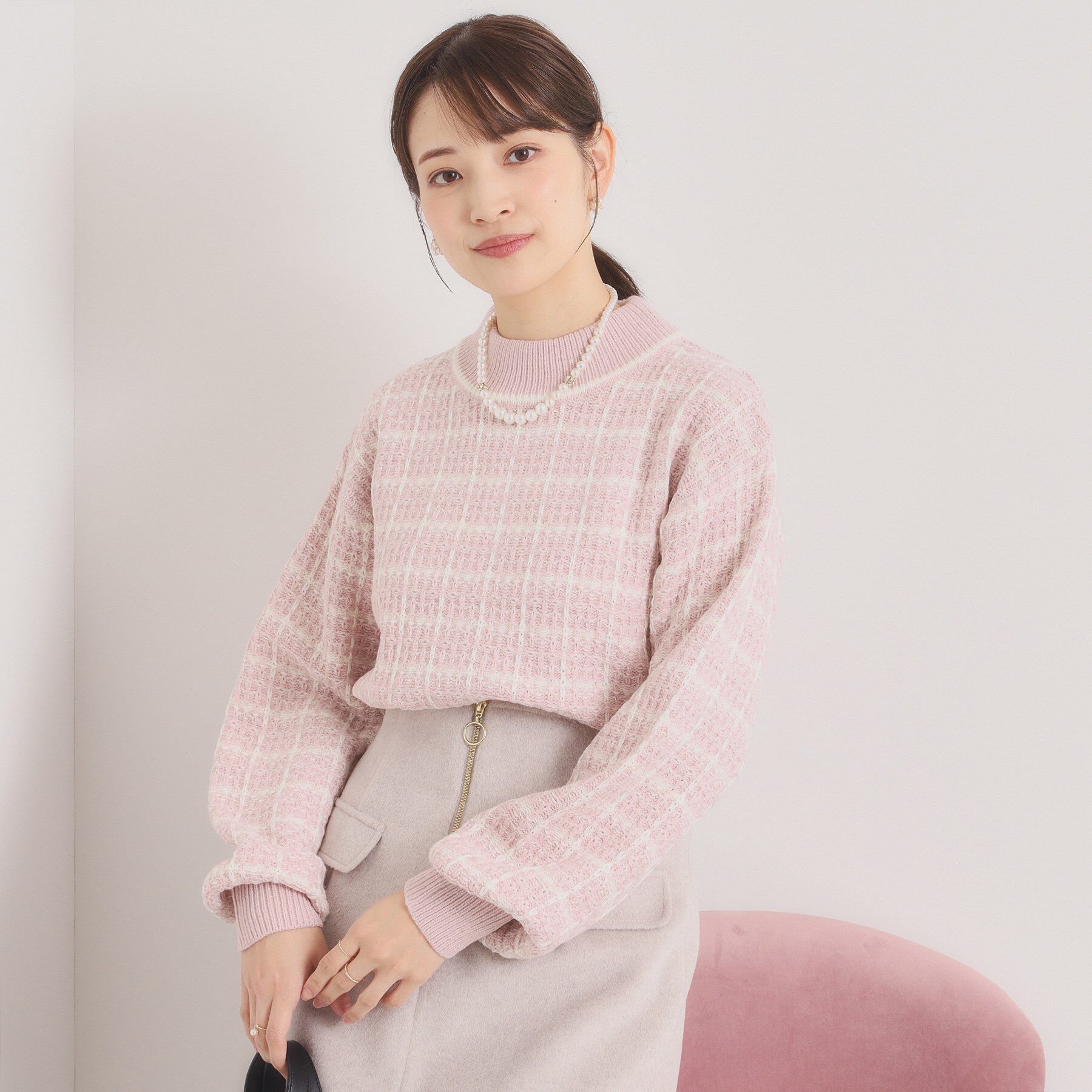 ITS&rsquo;DEMO「【手洗い可】ツイードニット」|ニット・セーター|ピンク(471)