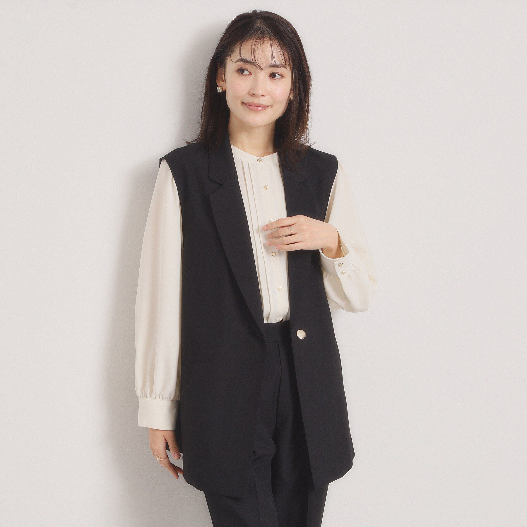 ITS&rsquo;DEMO「【洗濯機OK／イージーケア】ツイルストレッチジレ」|ベスト・ジレ|ブラック(019)