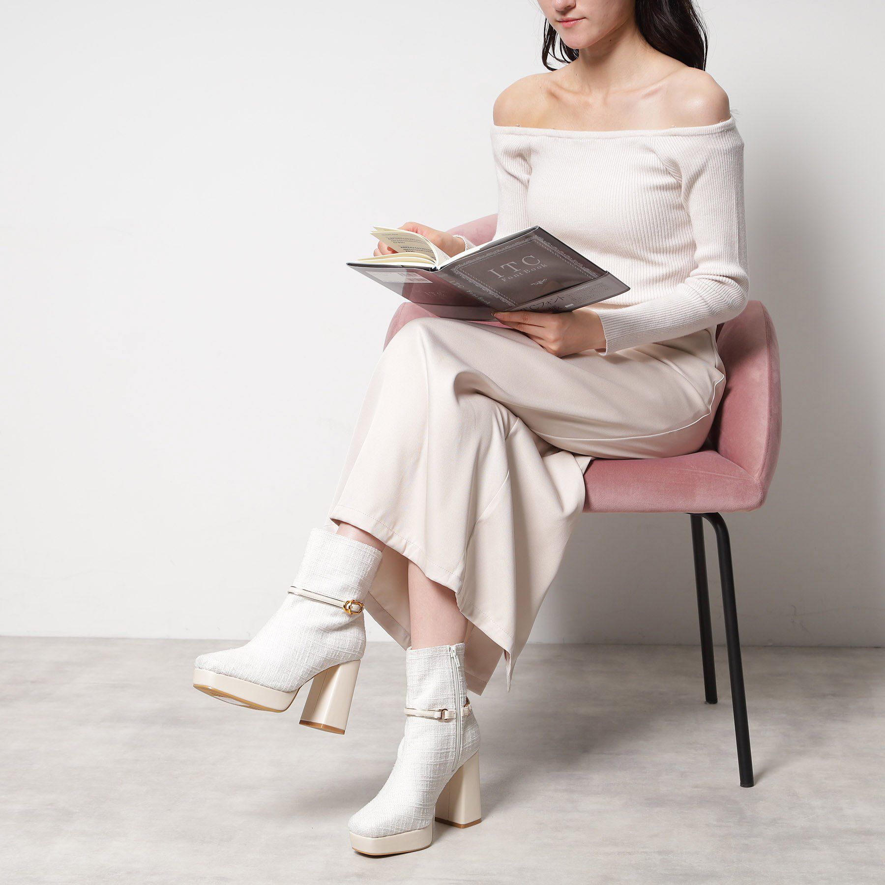 ESPERANZA「【EC先行販売】スクエアツイードショートブーツ」|ショートブーツ|