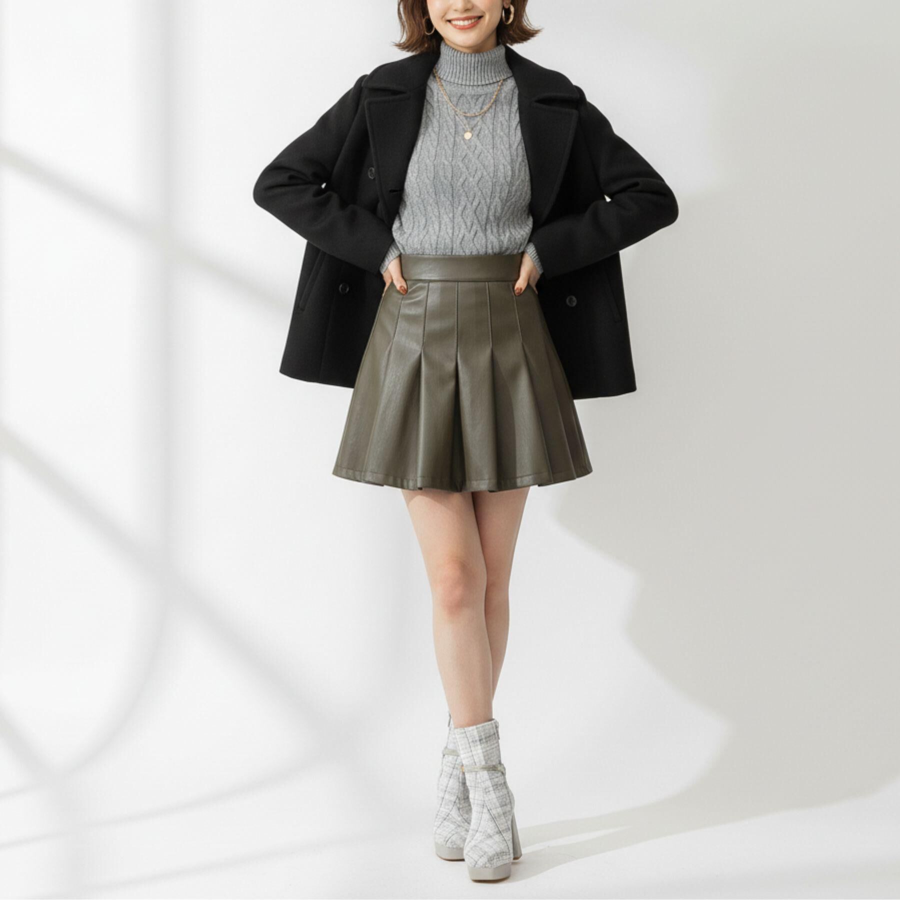 ESPERANZA「【EC先行販売】スクエアツイードショートブーツ」|ショートブーツ|