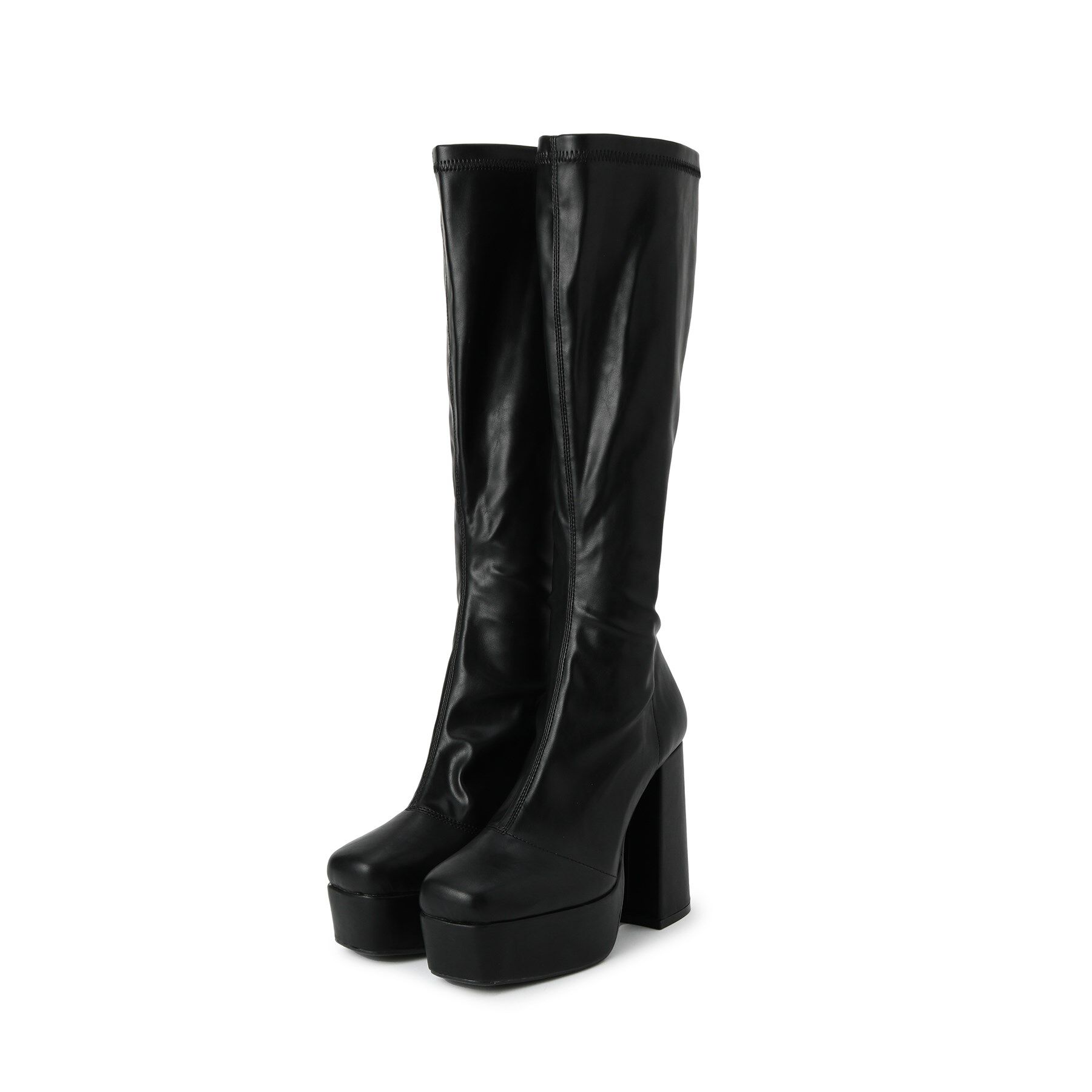 ESPERANZA「【ラク盛り／ロングブーツ】リピーター続出／脚長美脚 スクエアニットカバー付きロングブーツ」|ショートブーツ|