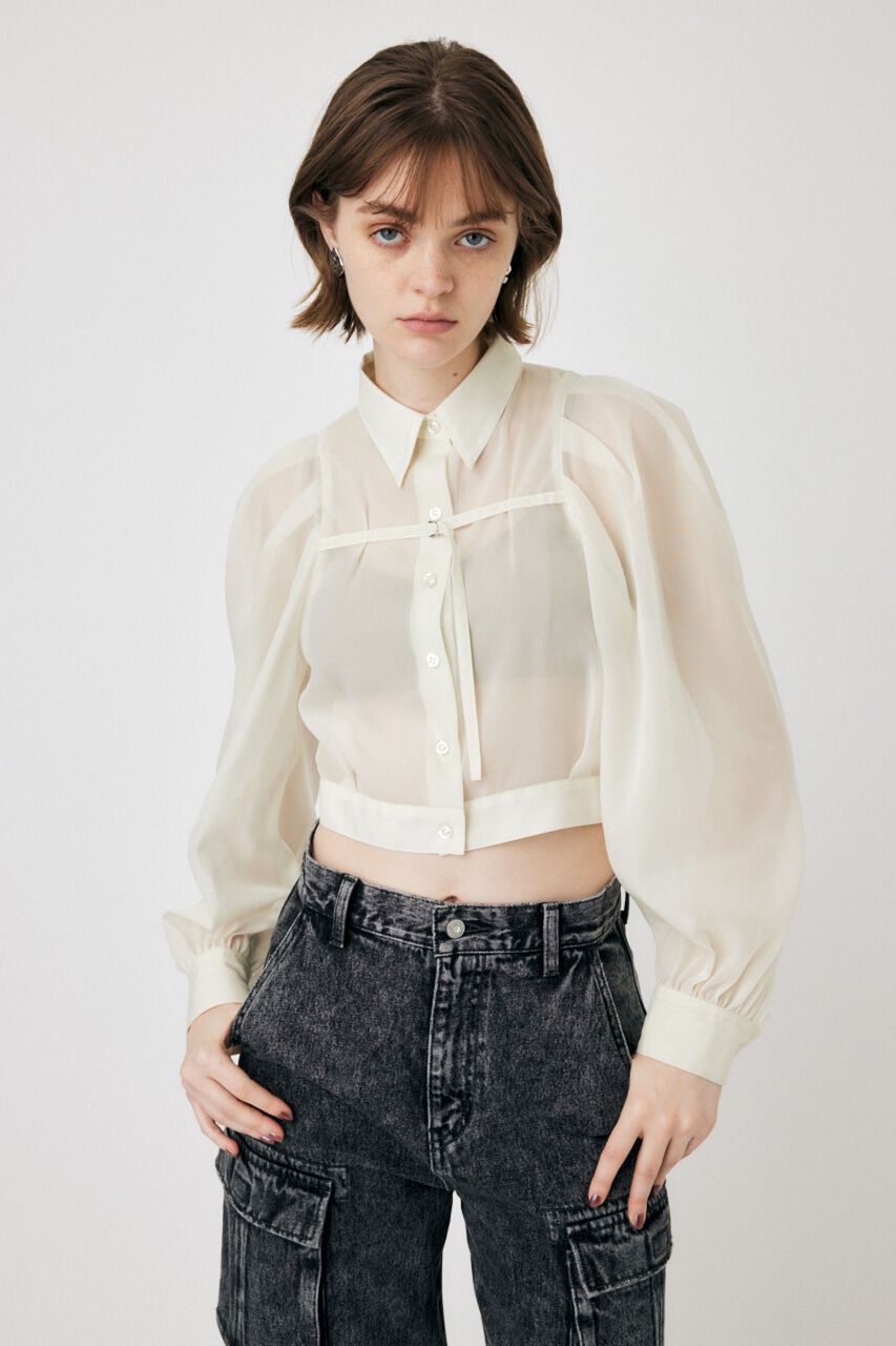 MOUSSY「SHEER TUCK SLEEVE ブラウス」|シャツ・ブラウス|WHT