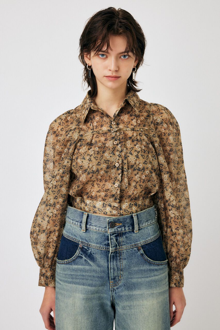 MOUSSY「SHEER TUCK SLEEVE ブラウス」|シャツ・ブラウス|柄YEL5