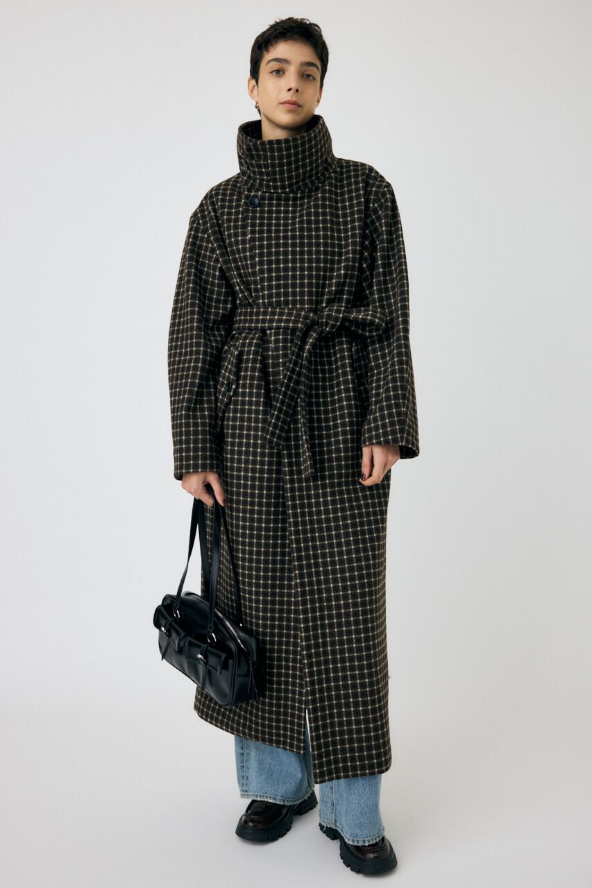 MOUSSY「STANDCOLLAR PLAID コクーンコート」|その他|柄BRN5
