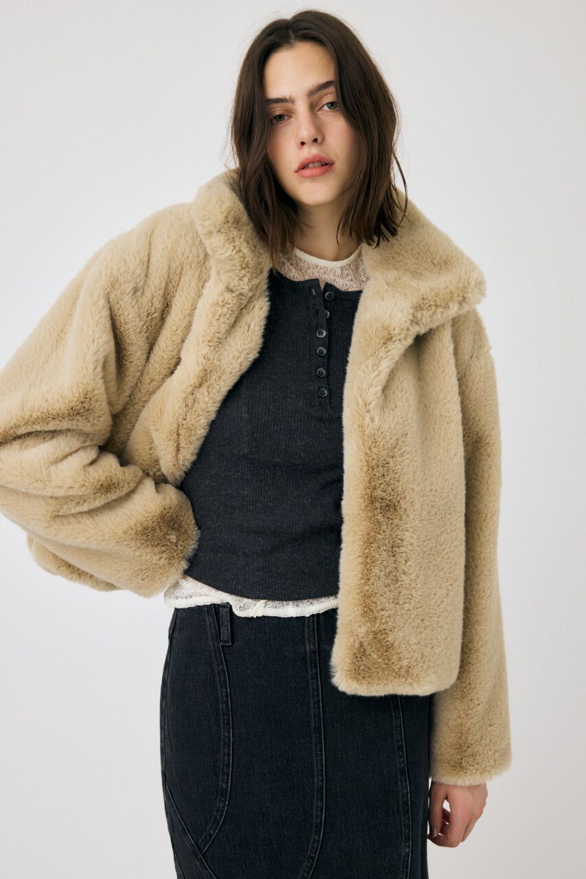 MOUSSY「FAUX FUR スタンドカラージャケット」|その他|ECRU