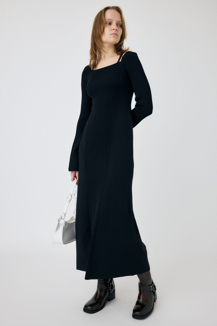 MOUSSY「SQUARE NECK ロングニットドレス」|ワンピース|