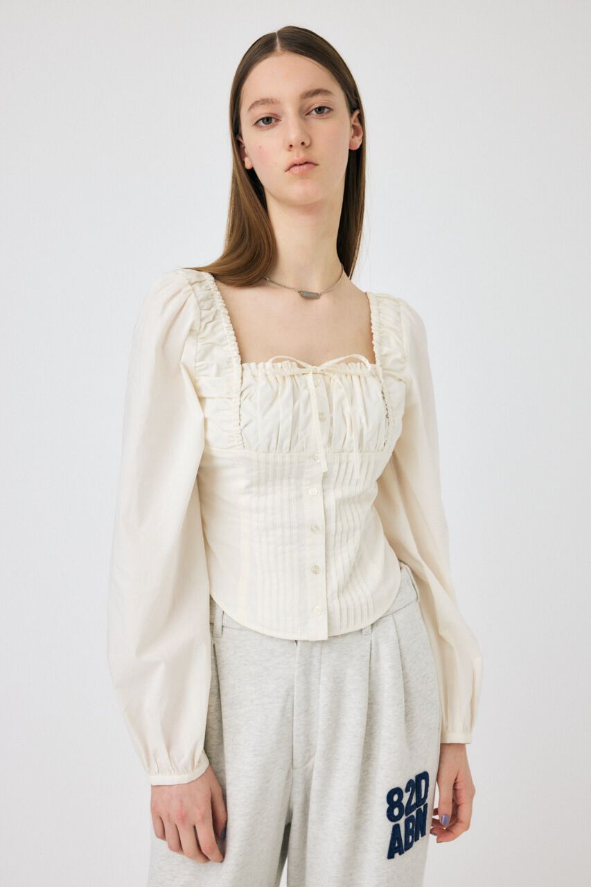 MOUSSY「PUFF SLEEVE CORSET FIT ブラウス」|シャツ・ブラウス|O/WHT1