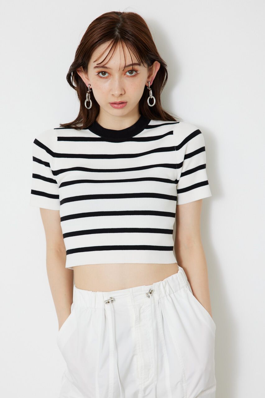 rienda「ボーダーショートKnit TOP」|ニット・セーター|