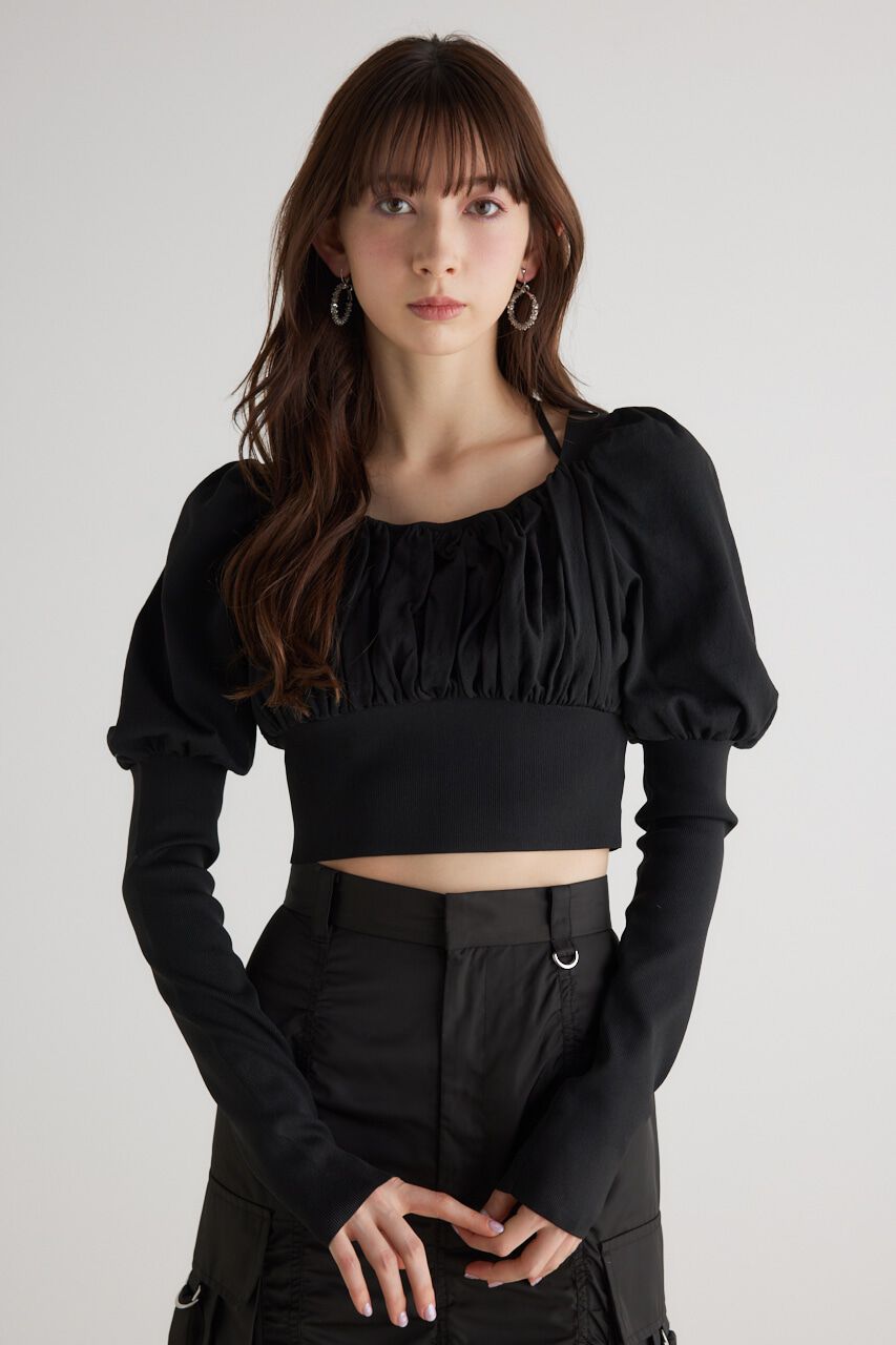 rienda「バストギャザークロップドKnit TOP」|ニット・セーター|