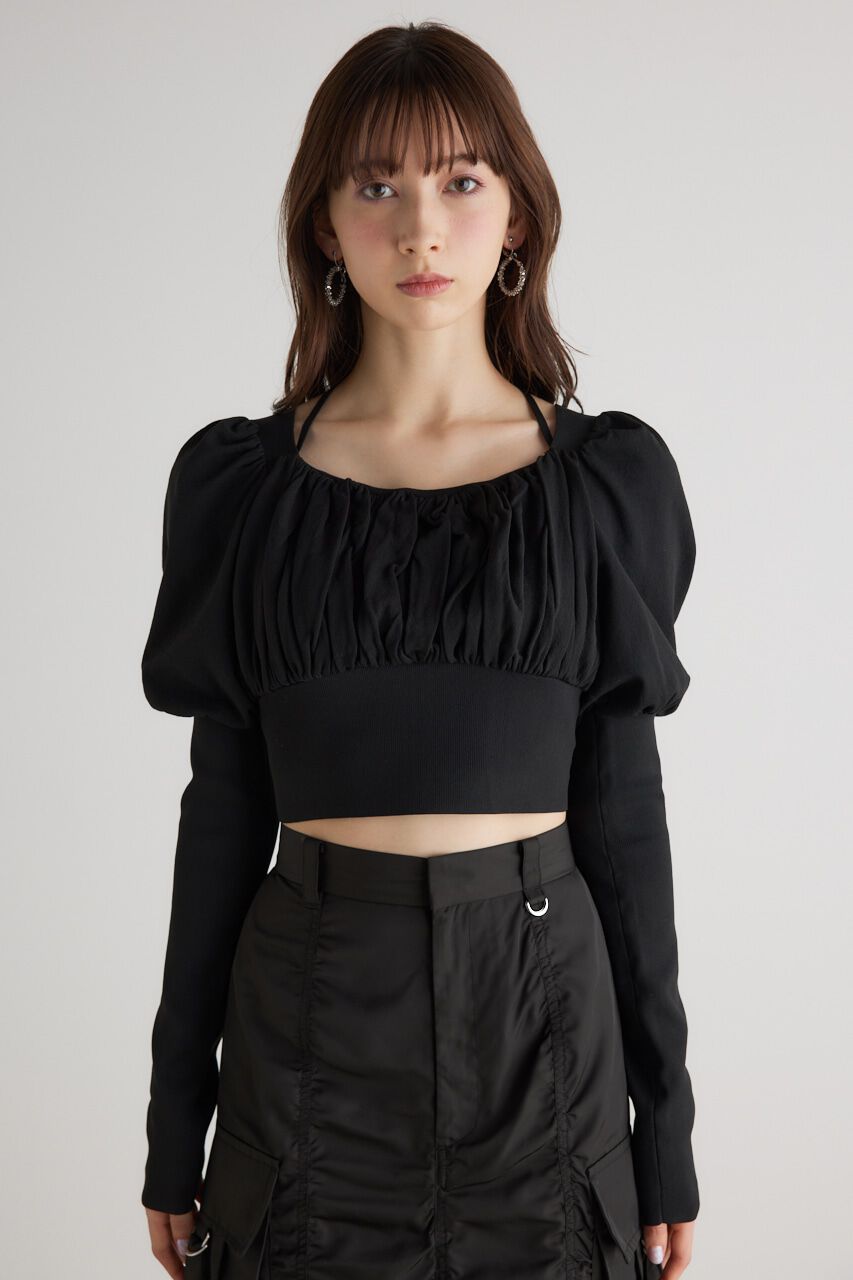 rienda「バストギャザークロップドKnit TOP」|ニット・セーター|