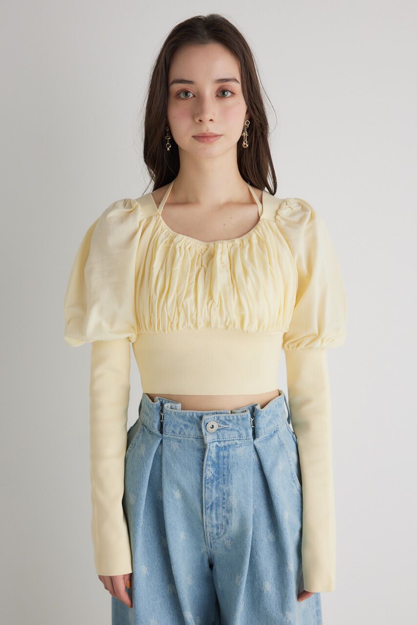 rienda「バストギャザークロップドKnit TOP」|ニット・セーター|