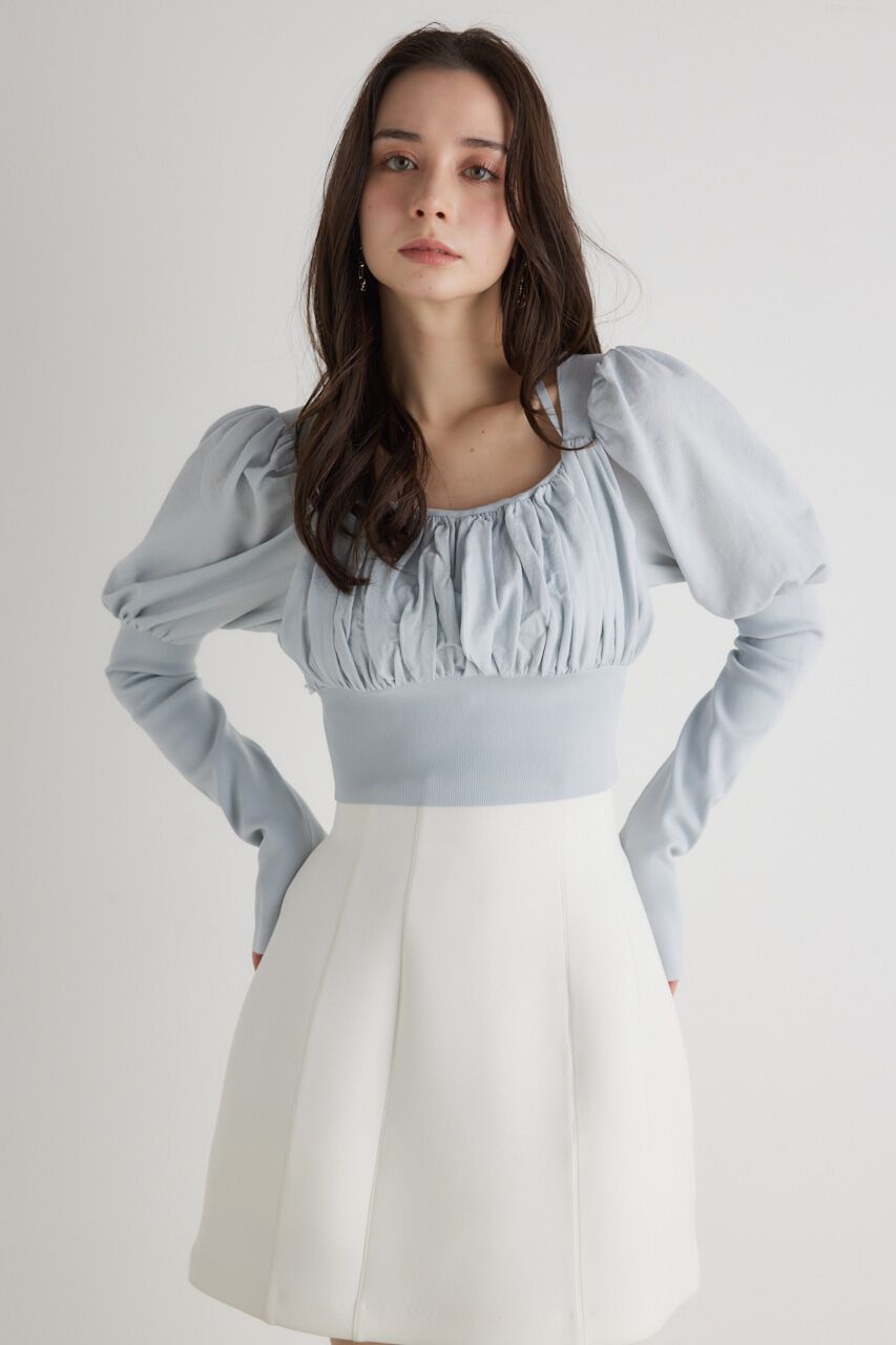 rienda「バストギャザークロップドKnit TOP」|ニット・セーター|L/BLU1