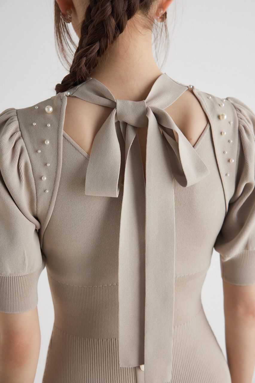 rienda「2WAYネックリボンフェイクパールKnit OP」|ワンピース|